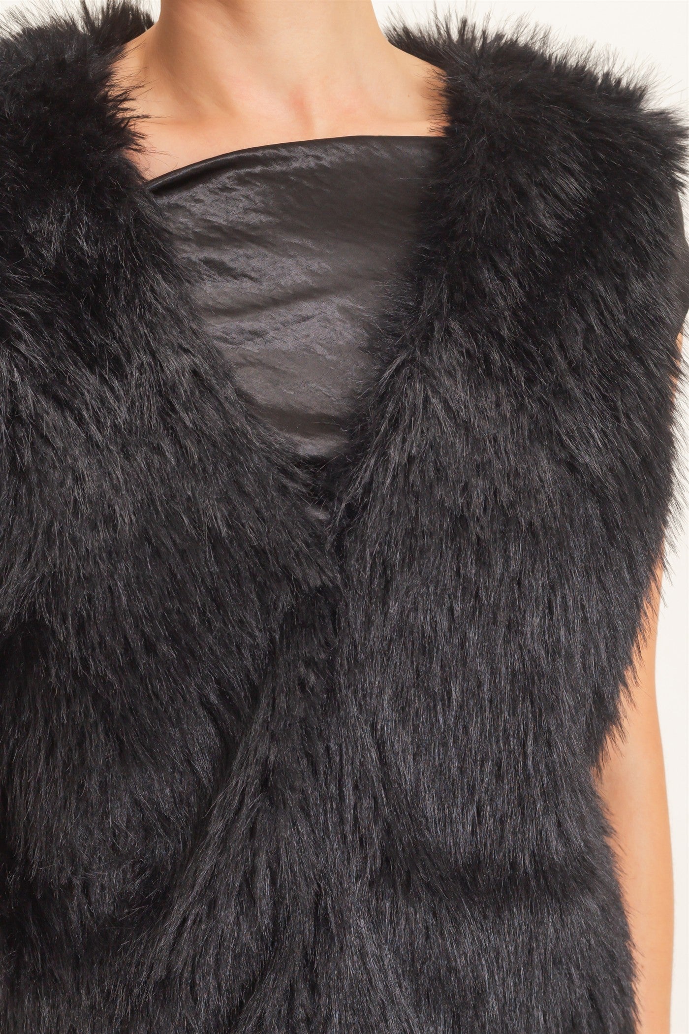 Wholesale Open-Front Faux Fur Vest Vests HF26F164 BLACK HYFVE