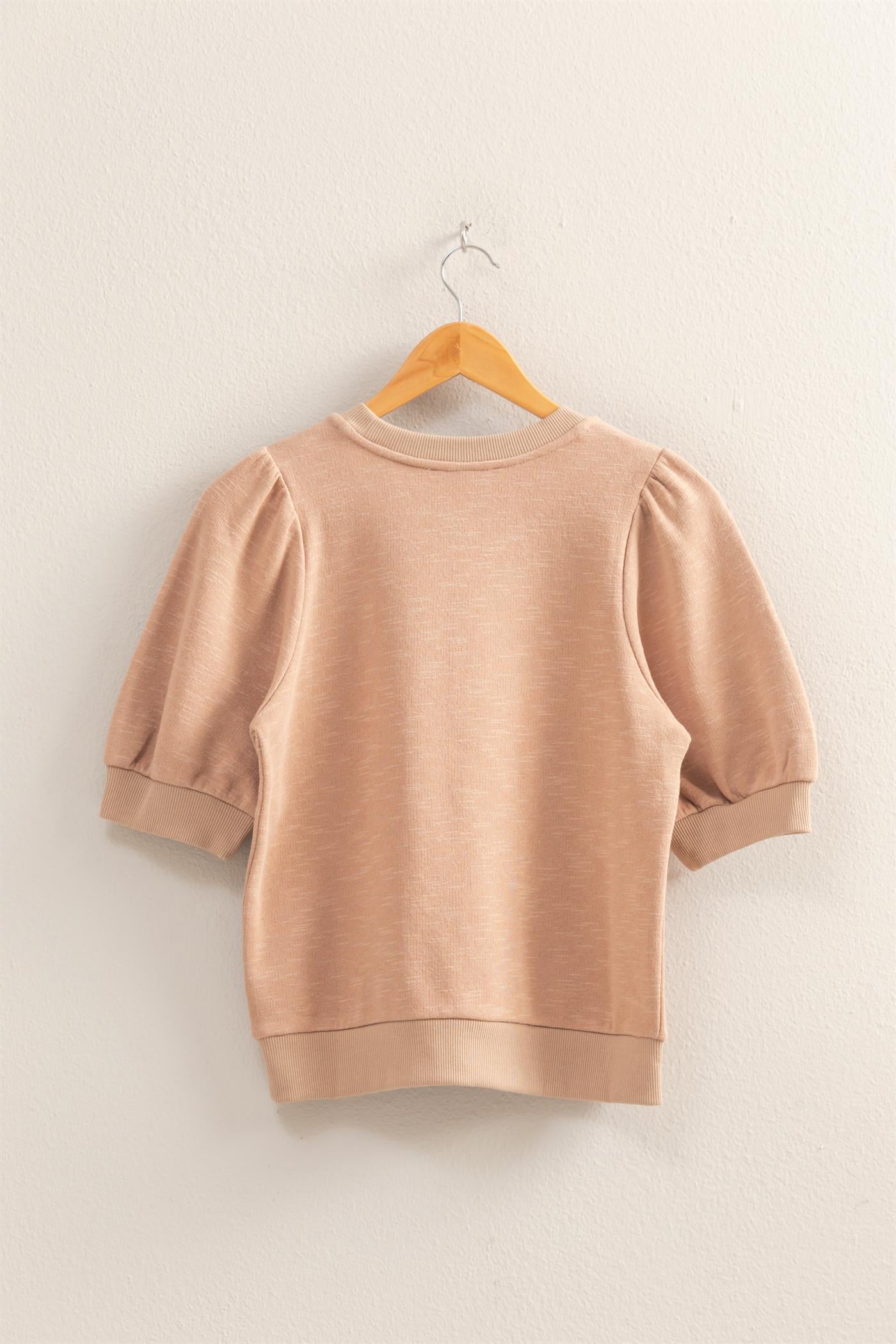 Wholesale Puff Short Sleeve Crew Neck Top Clothing Tops DZ26A927 DARK TAUPE DOUBLE ZERO