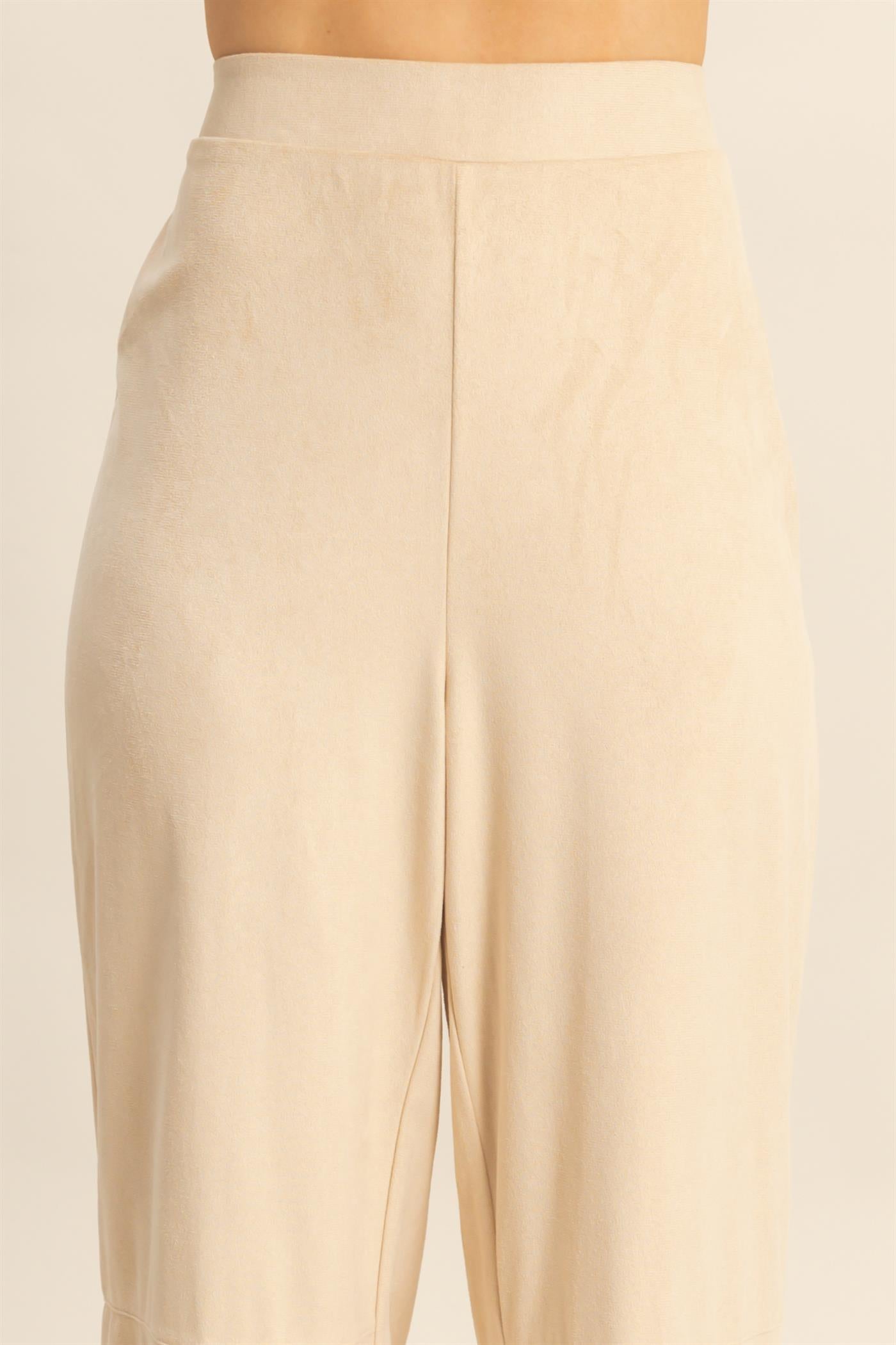 Wholesale Suede Wide-Leg Pants With Tailored Fit Pants HF26A592 SAND HYFVE