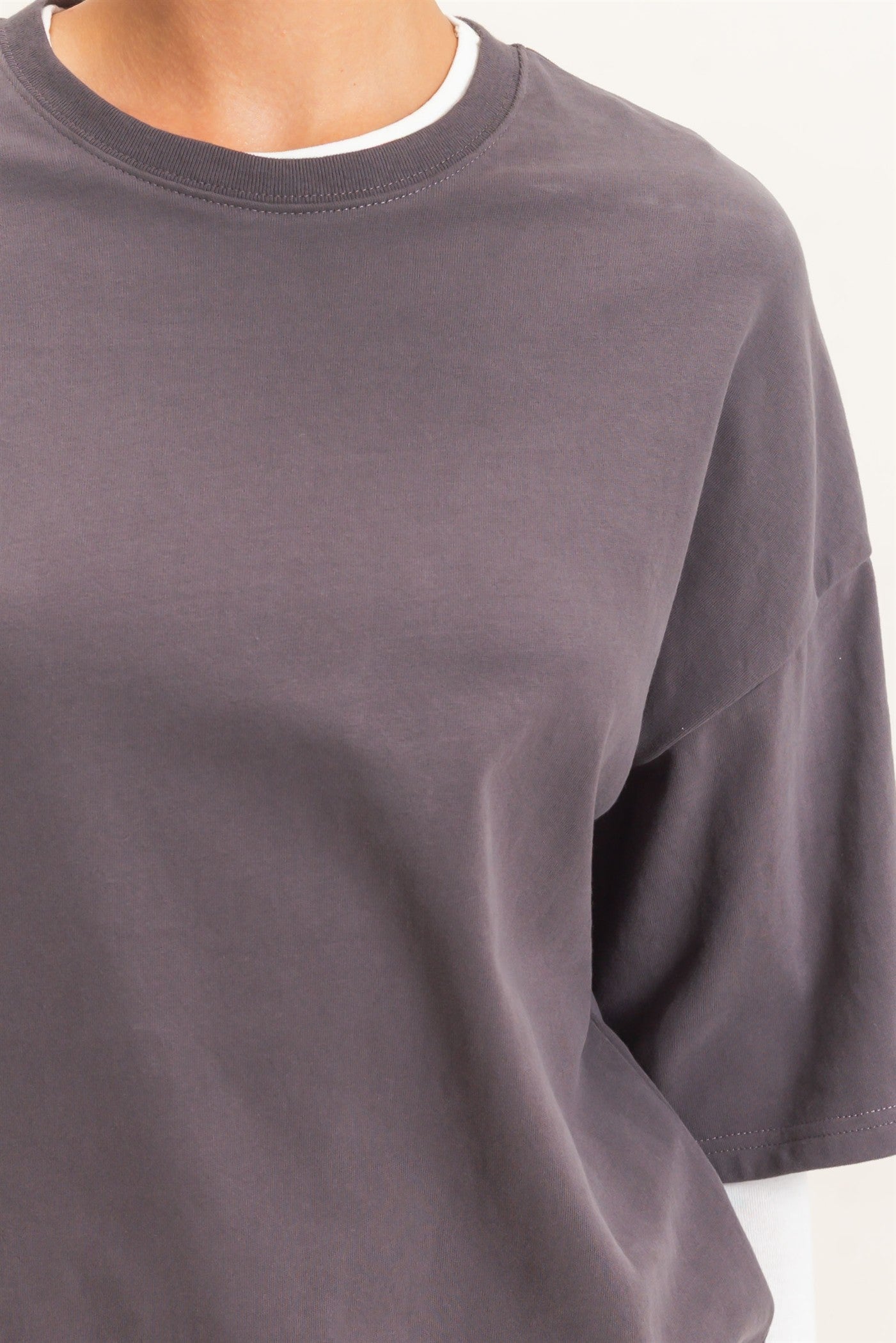 Wholesale Washed Crew Neck Short Sleeve Top Clothing Tops DZ26E381 CHARCOAL DOUBLE ZERO