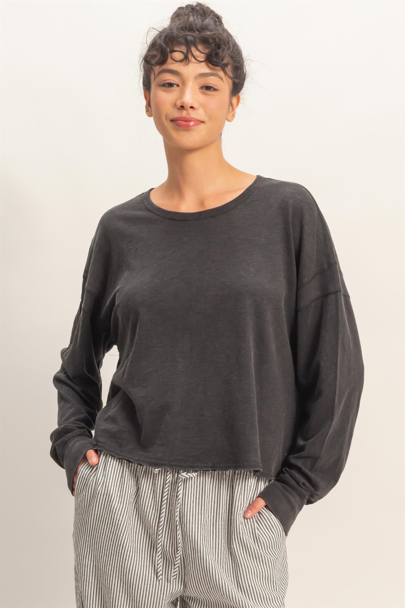 Wholesale Cross Detail Open Back Long-Sleeve Top Clothing Tops DZ26C731 BLACK DOUBLE ZERO