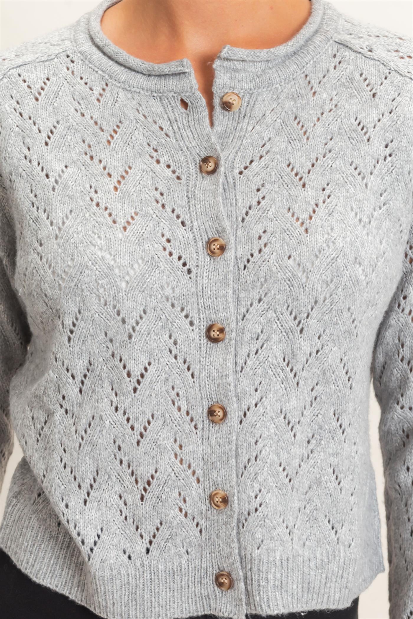 Wholesale Pointelle Knit Button Front Cardigan Cardigans DZ26C978 HEATHER GRAY DOUBLE ZERO