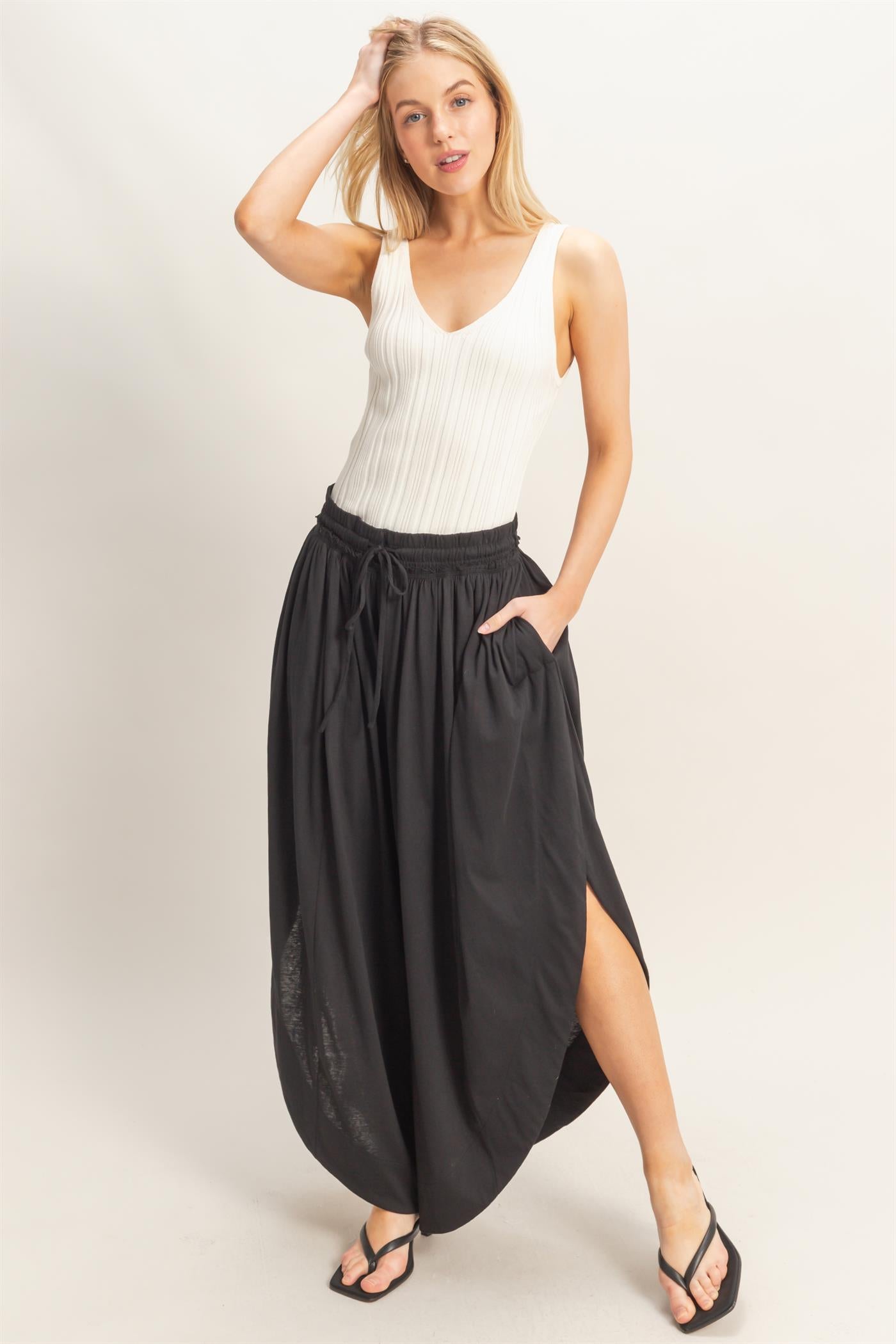 Wholesale Tulip Hem Wide-Leg Pants Pants HF26C047 BLACK HYFVE