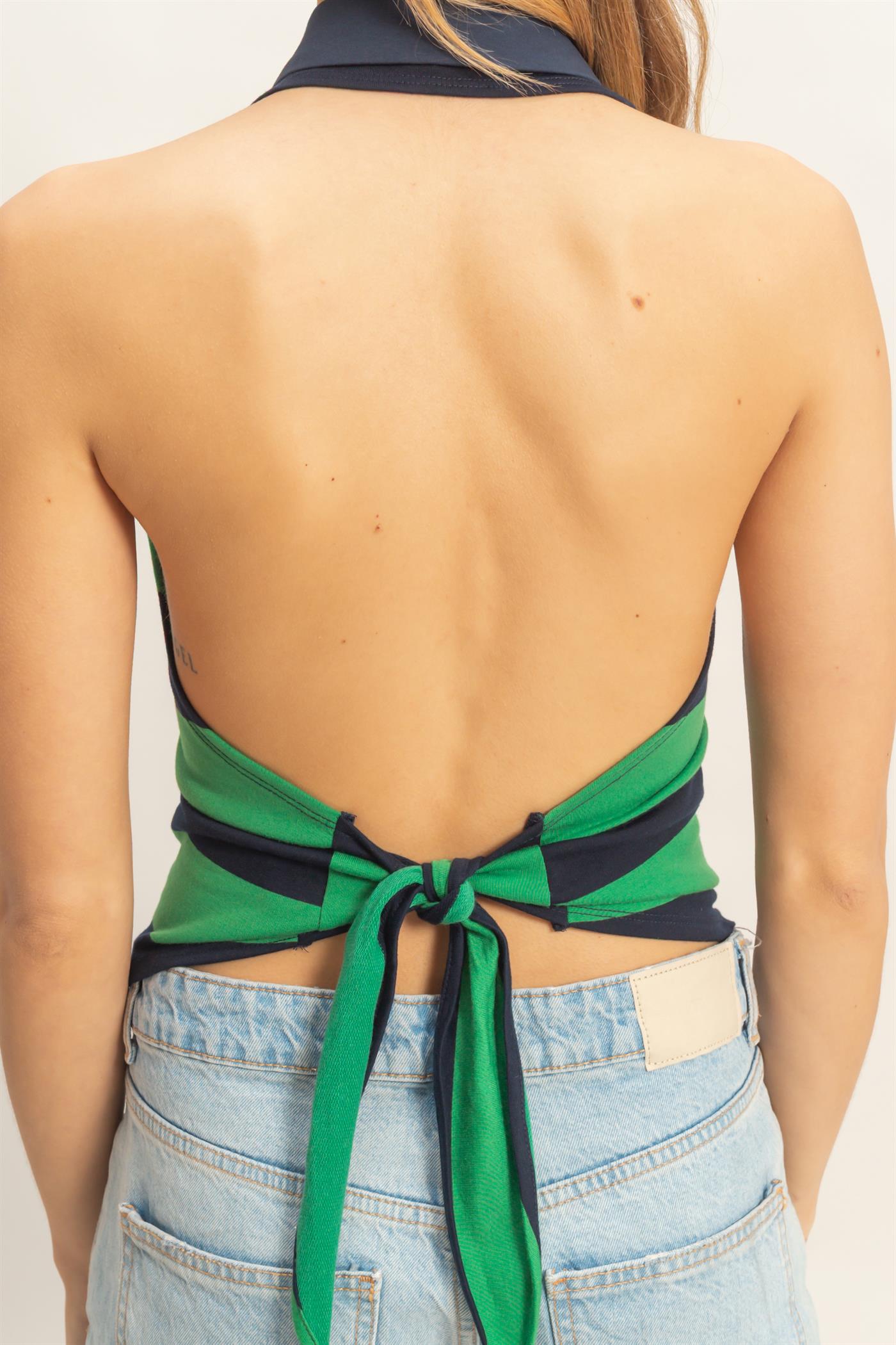 Wholesale Striped Polo Neck Tank Top Clothing Tops HF26C326 GREEN HYFVE