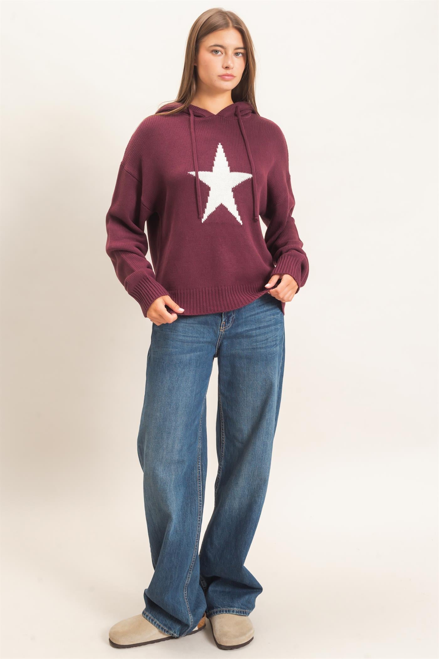 Wholesale Star Hooded Sweater Hoodies DZ26E811 DARK CHERRY DOUBLE ZERO