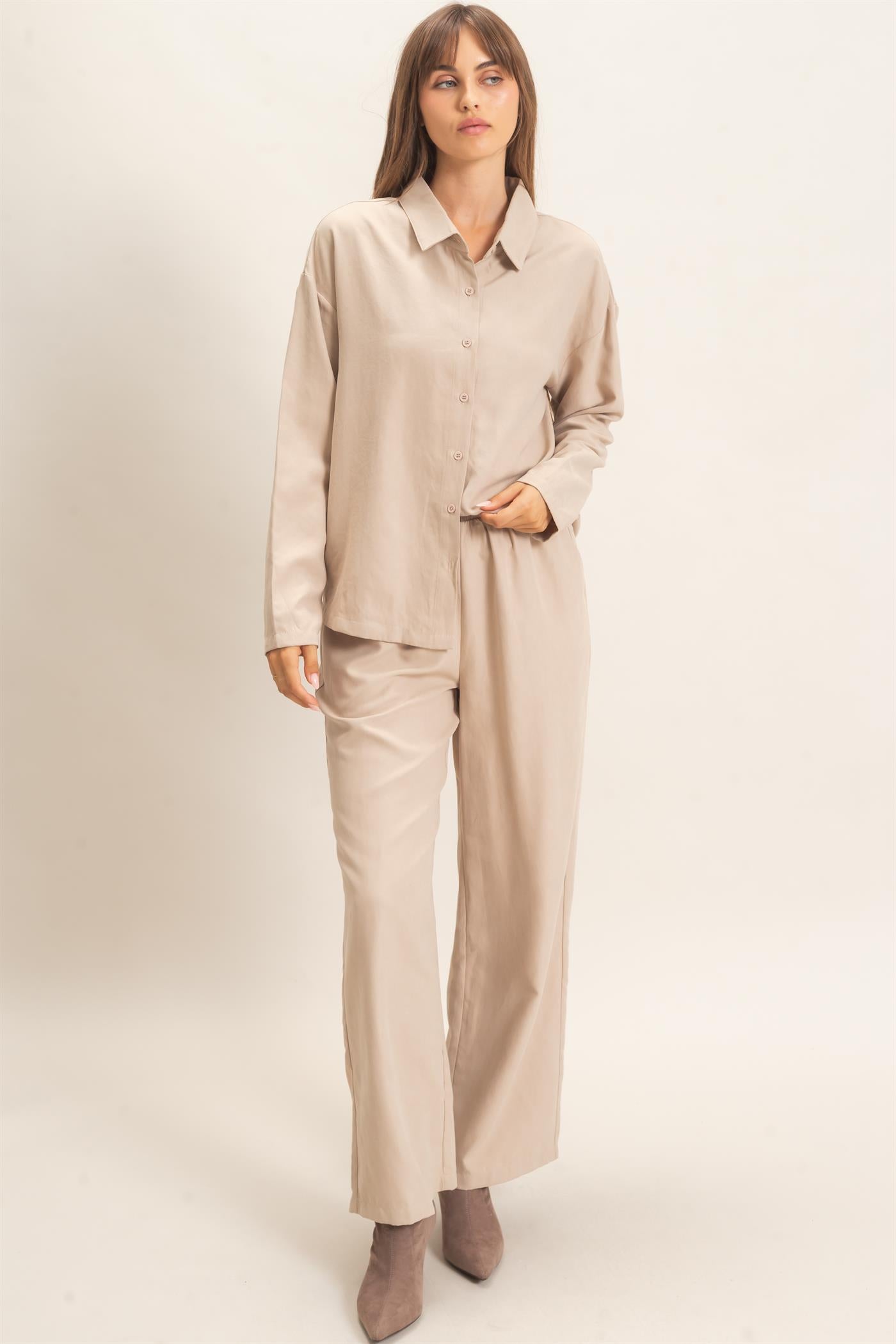Wholesale Button-Up Shirt And Pants Set Clothing HF26C825-SET BEIGE HYFVE