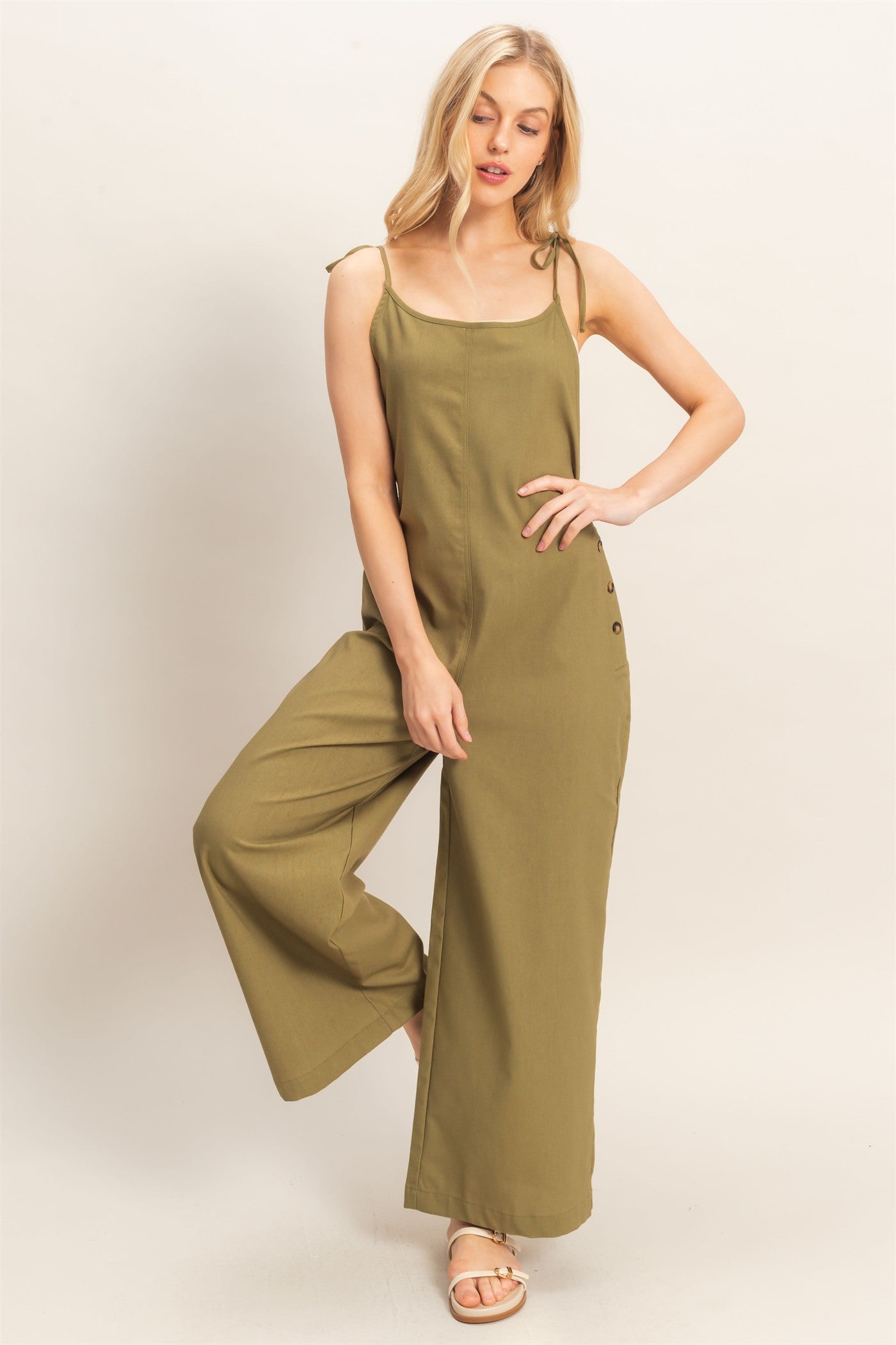 Wholesale Adjustable Strap Jumpsuit Clothing HF26A799 OLIVE HYFVE