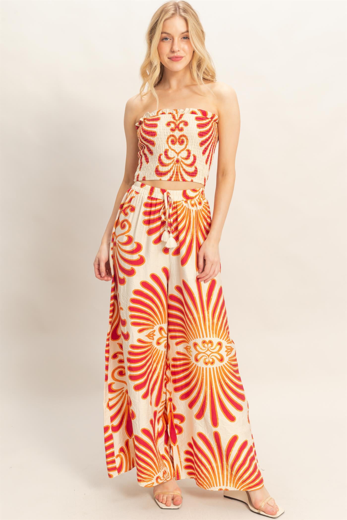 Wholesale Printed Tube Top & Pants Set Clothing HF26A164-SET RED HYFVE