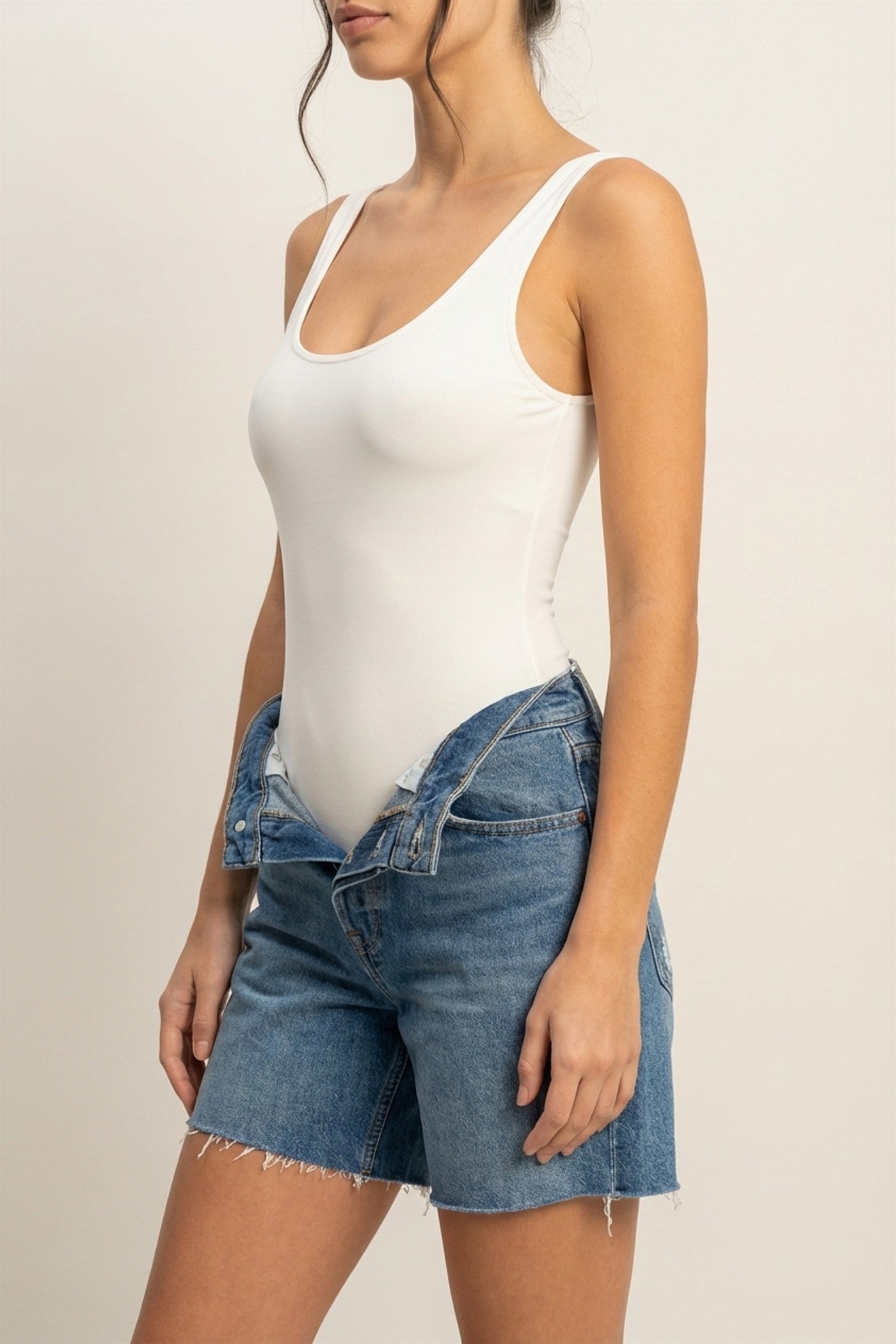 Wholesale Scoop Neck Tank Bodysuit Clothing Tops DZ24A855-D OFF WHITE DOUBLE ZERO