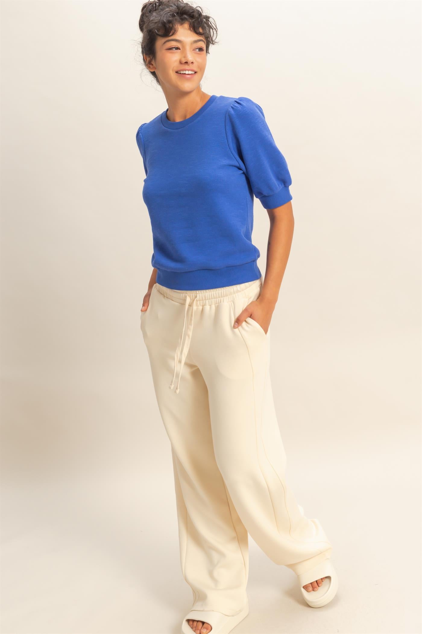 Wholesale Puff Short Sleeve Crew Neck Top Clothing Tops DZ26A927 COBALT DOUBLE ZERO