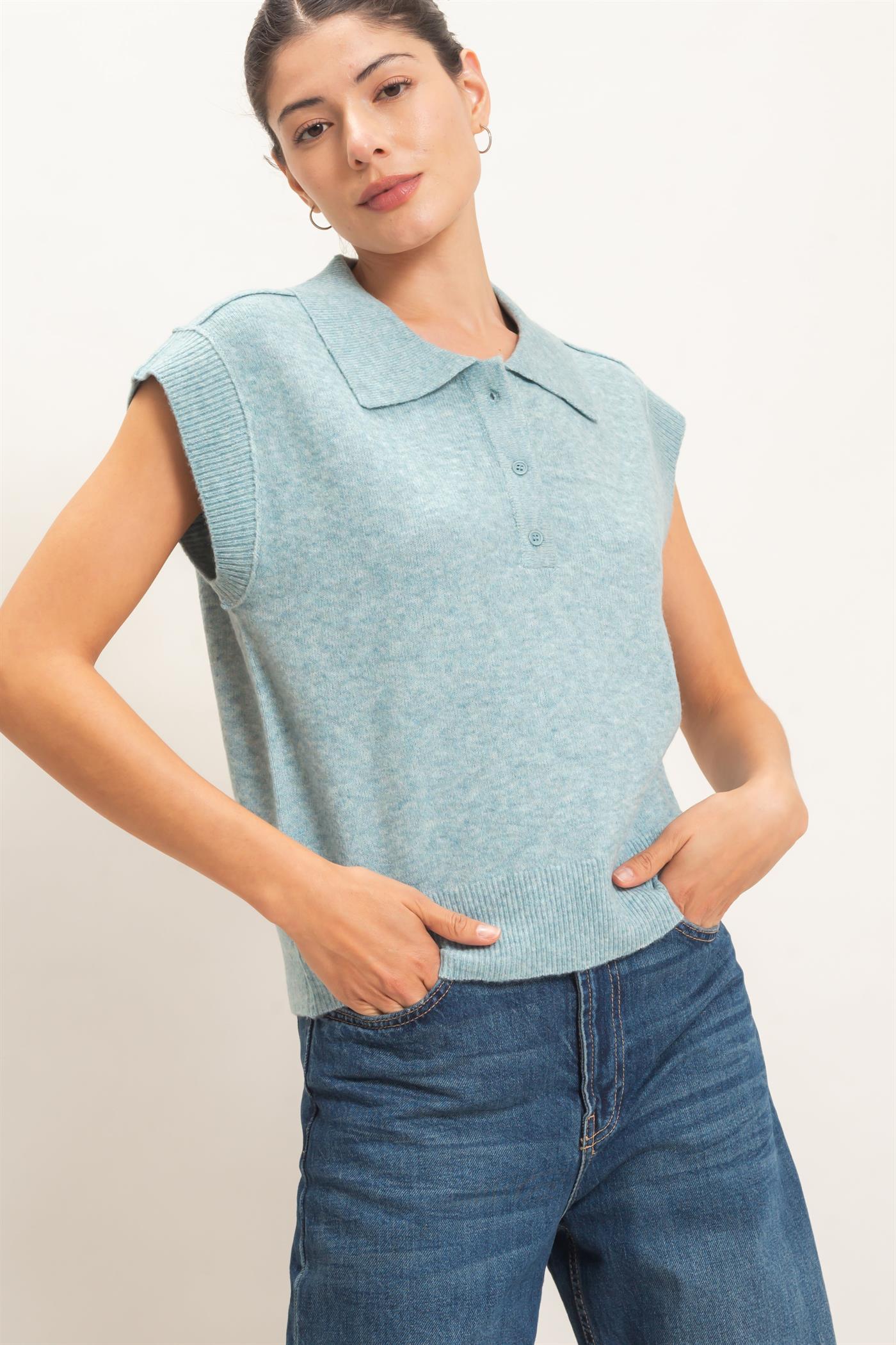 Wholesale Short Sleeve Polo Sweater Sweaters HF26E352 MISTY BLUE HYFVE