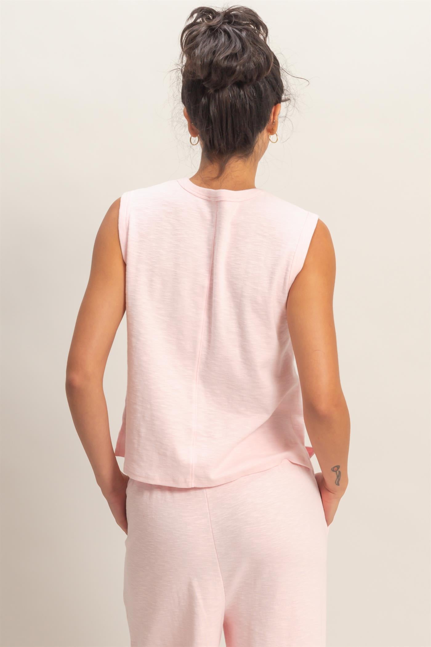 Wholesale Sleeveless Cotton Top With Pocket Clothing Tops DZ26A234 SOFT PINK DOUBLE ZERO