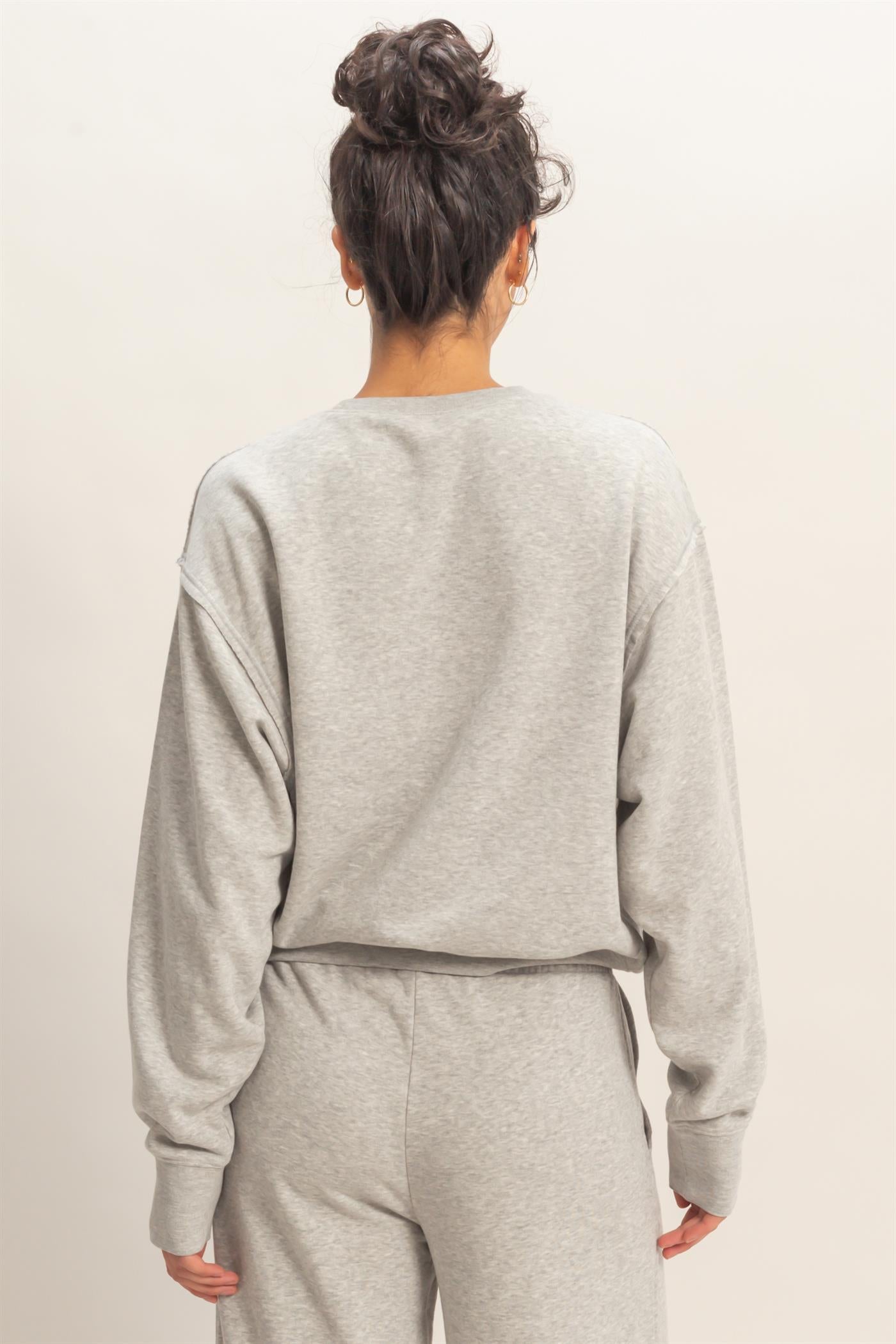Wholesale Raw Edge Detail Burnout Sweatshirt Sweatshirts DZ26A048 HEATHER GRAY DOUBLE ZERO