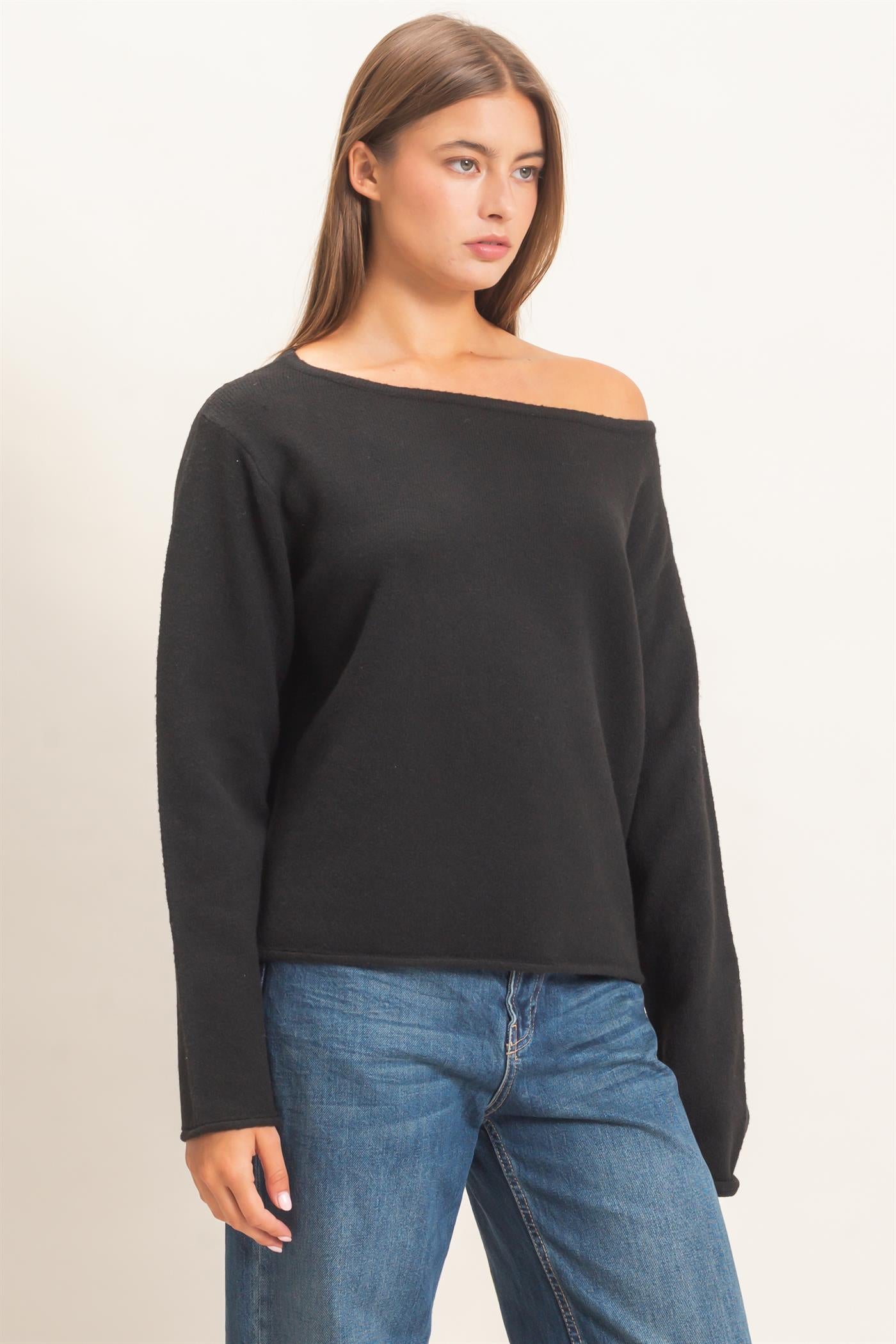 Wholesale Off The Shoulder Sweater Sweaters DZ26E652 BLACK DOUBLE ZERO