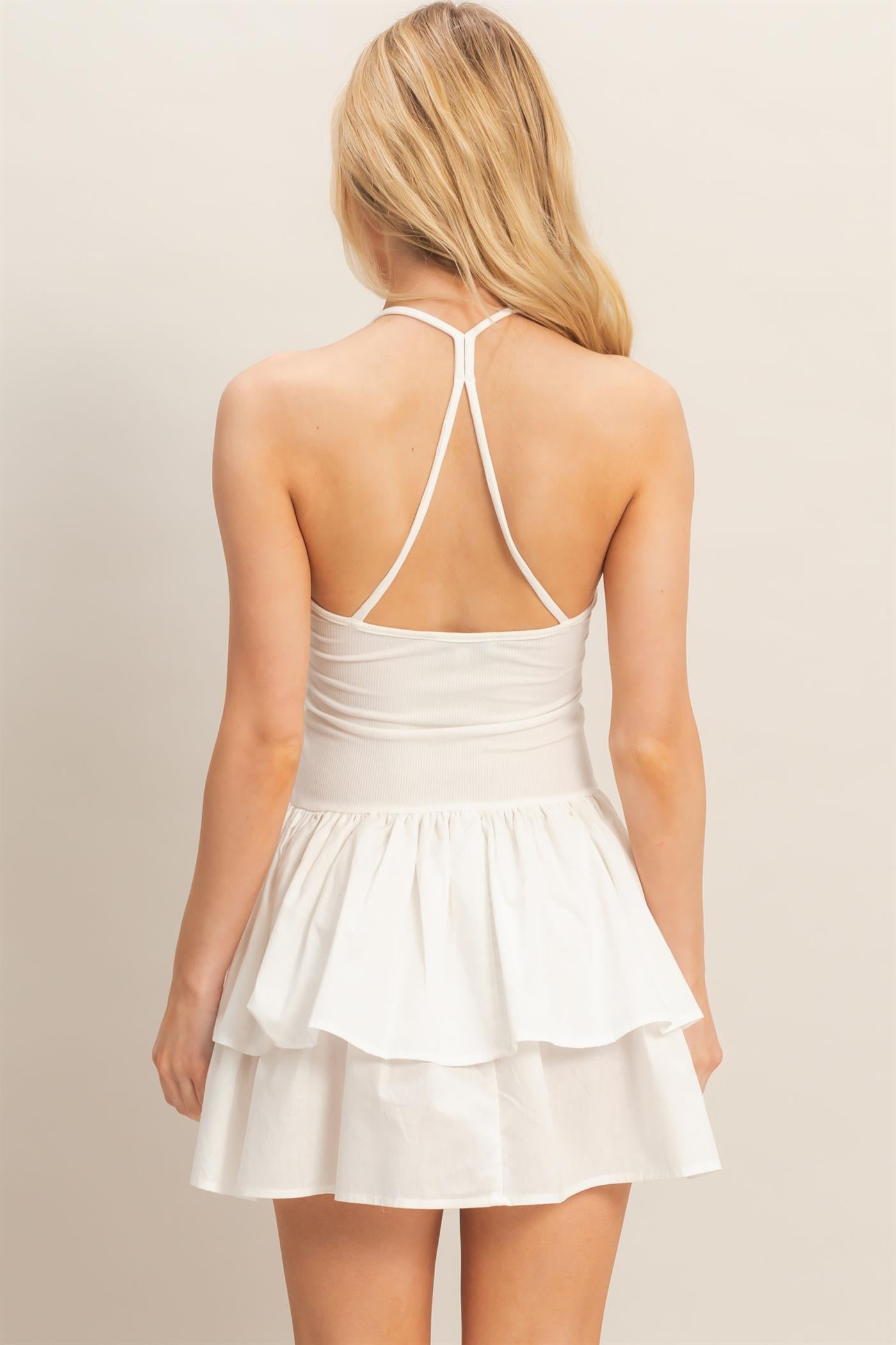 Wholesale Ribbed Halter Dress With Tiered Skirt Dresses HF26C270 OFF WHITE HYFVE