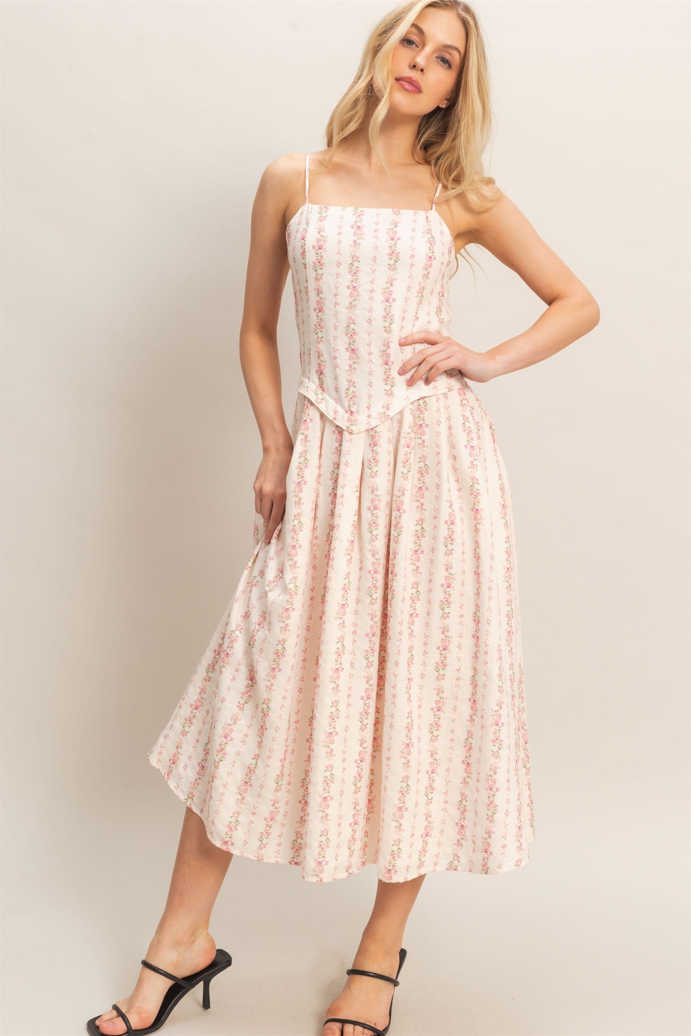 Wholesale Square Neck Floral Dress Dresses HF26A322 PINK HYFVE