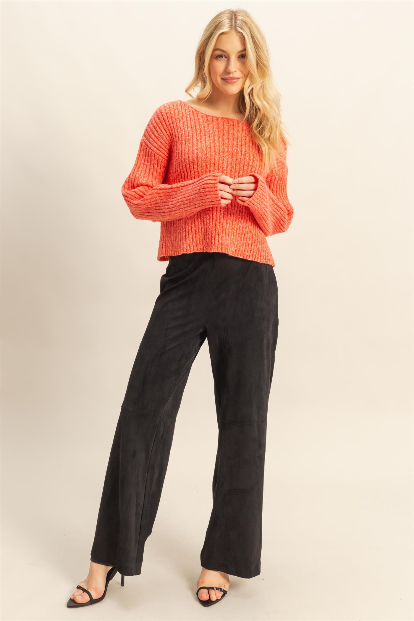Wholesale Suede Wide-Leg Pants With Tailored Fit Pants HF26A592 BLACK HYFVE