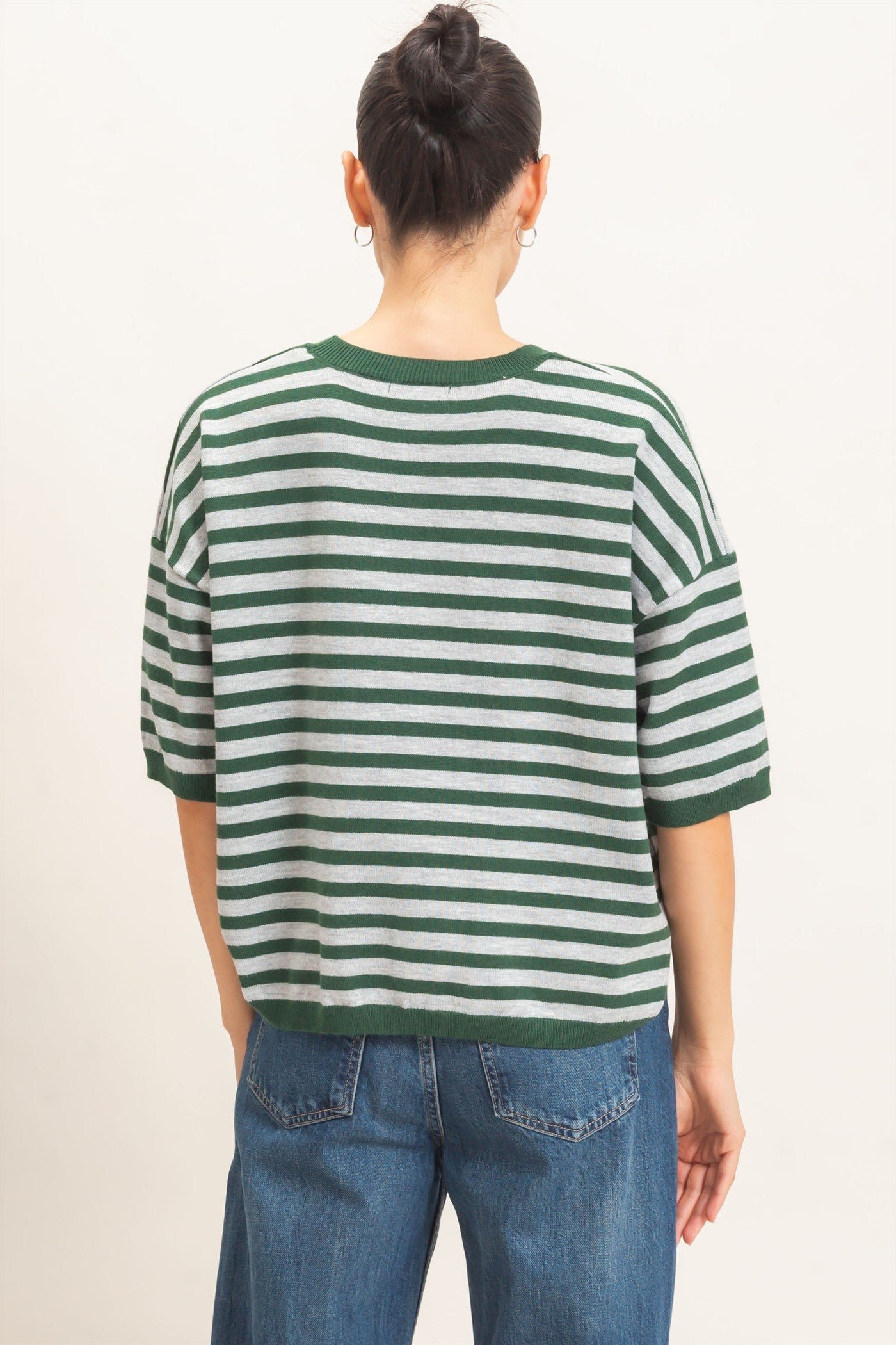 Wholesale Striped Crew Neck Sweater Sweaters HF26E234 HUNTER GREEN HYFVE