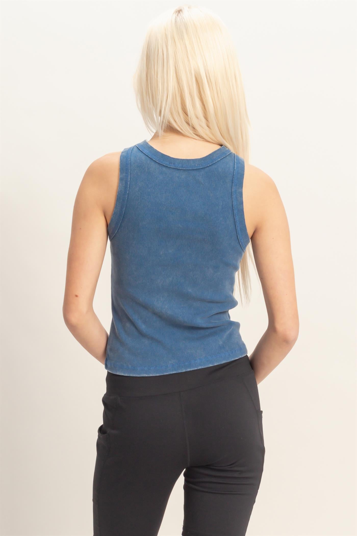 Wholesale Acid Washed Ribbed Tank Top Tank Tops DZ26A336 NAVY DOUBLE ZERO