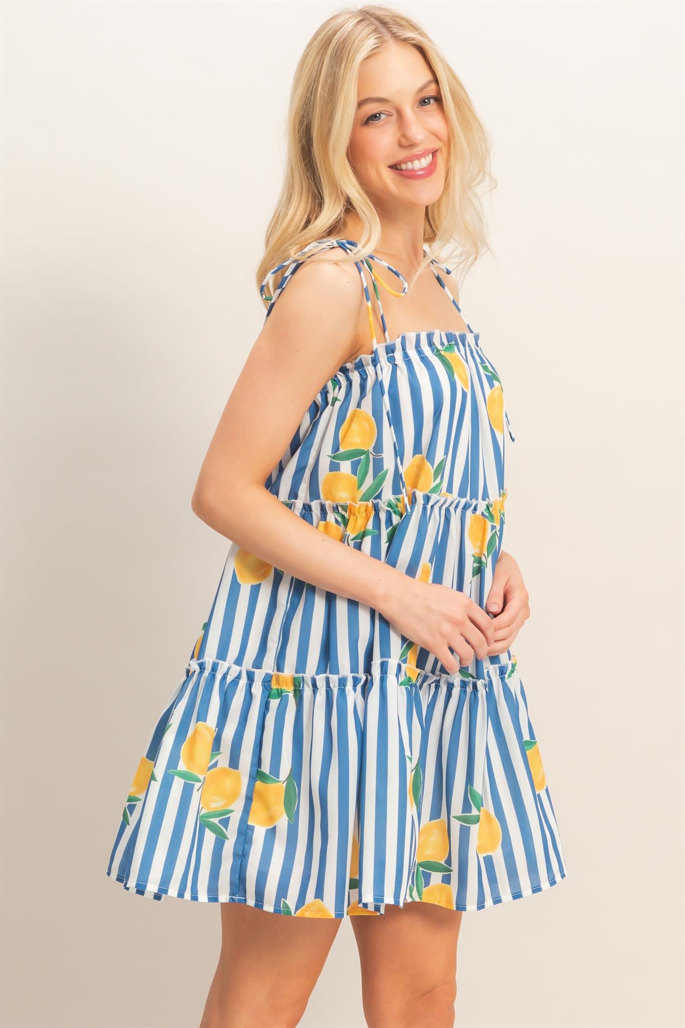 Wholesale Striped Tiered Mini Dress Dresses HF26C319 BLUE HYFVE