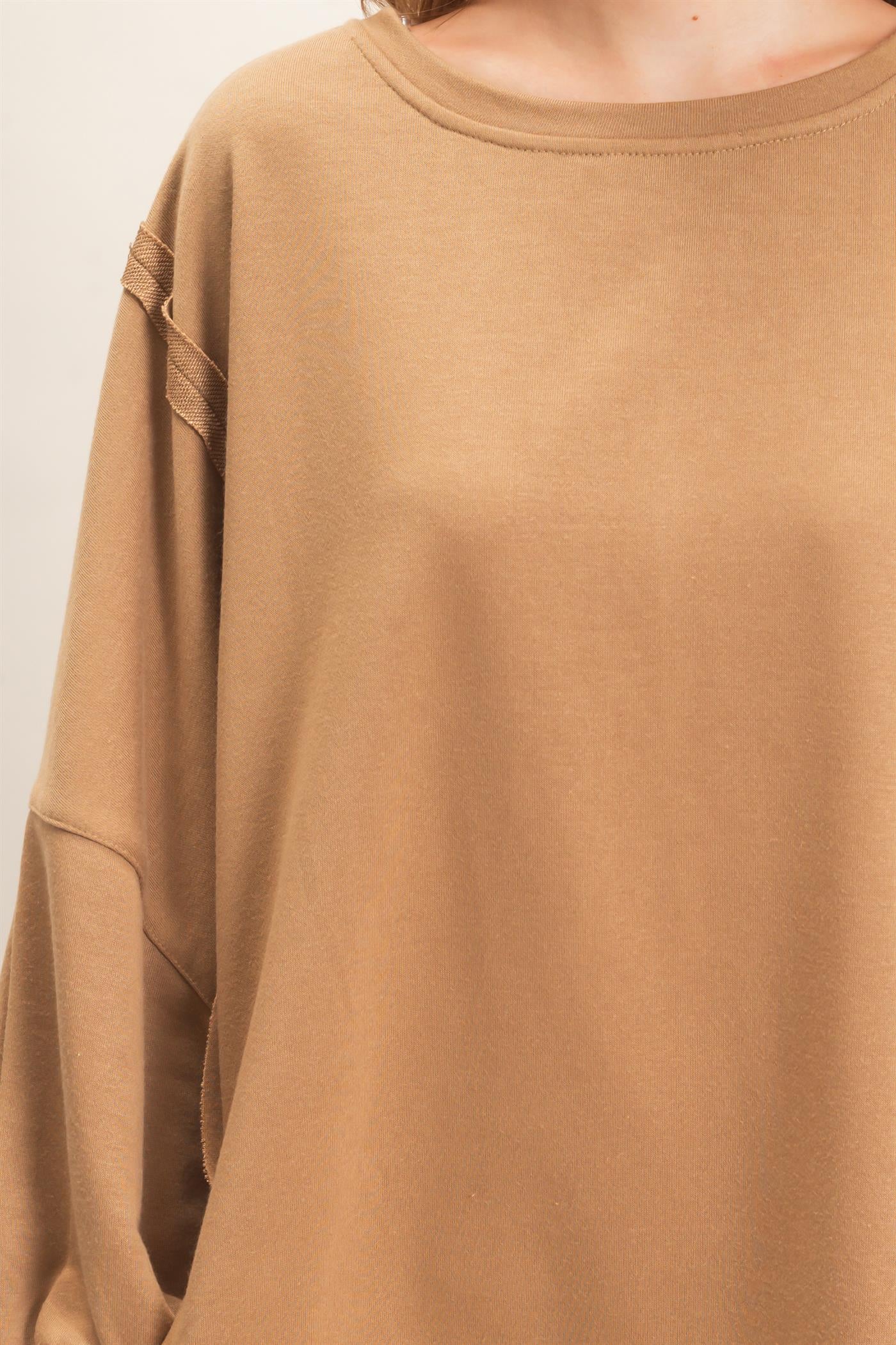 Wholesale Oversized Crew Neck Sweatshirt Sweatshirts HF26F132 CAMEL HYFVE