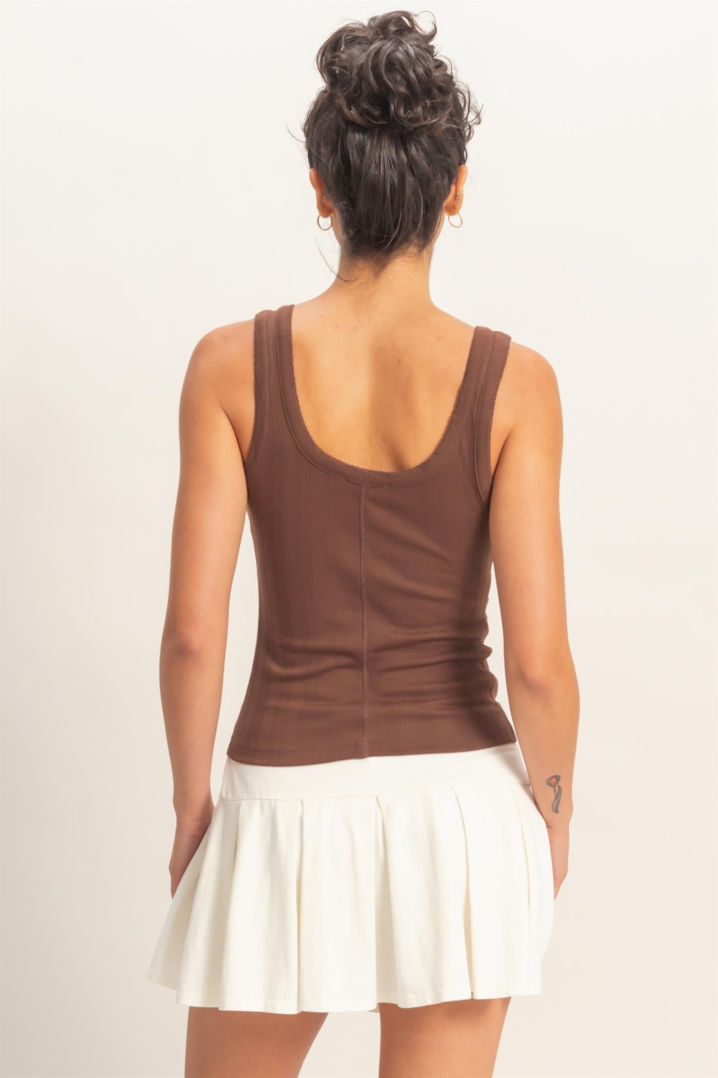 Wholesale Pointelle Button Front Scoop Neck Tank Top Tank Tops DZ26A775 CHOCOLATE DOUBLE ZERO
