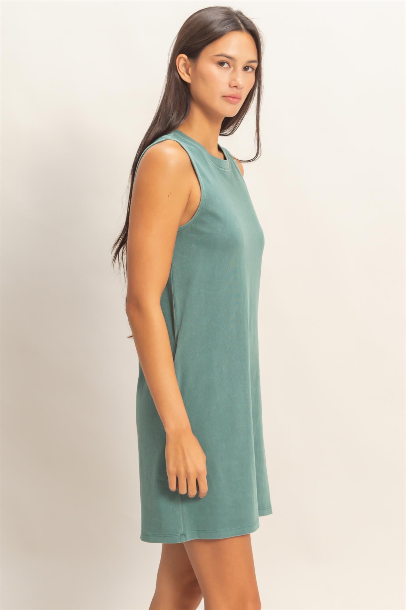 Wholesale Pigment Dyed Sleeveless Mini Dres Dresses DZ26A745 DARK TEAL DOUBLE ZERO