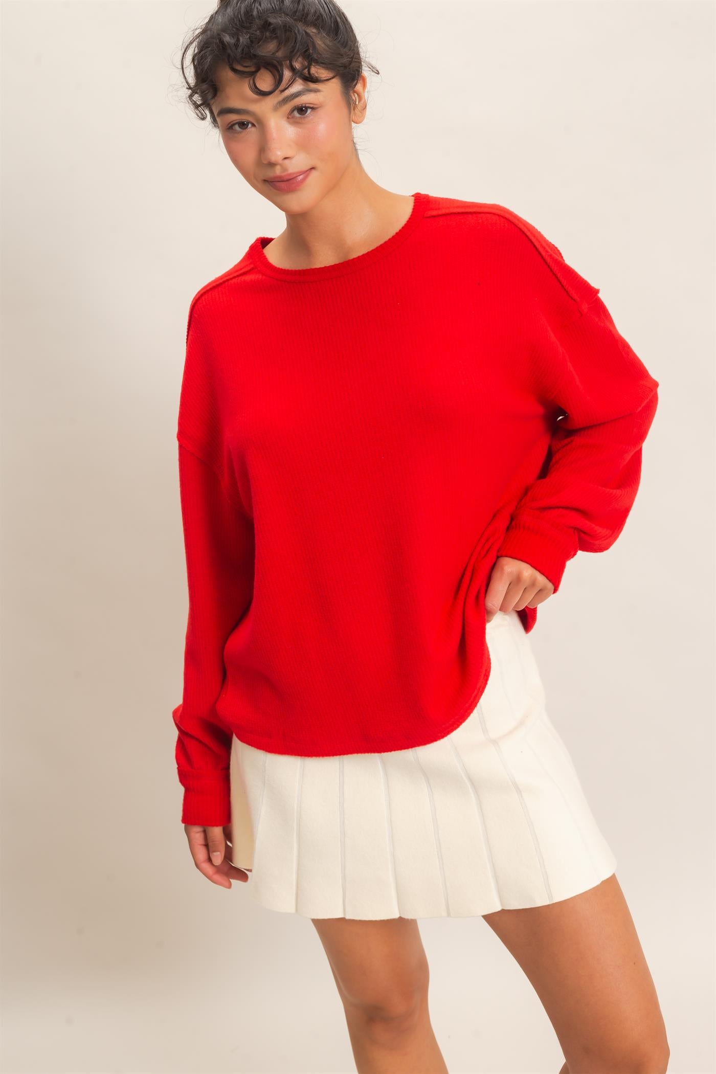 Wholesale Raw Edge Waffle Sweatshirt Sweatshirts DZ26F081 RED HYFVE