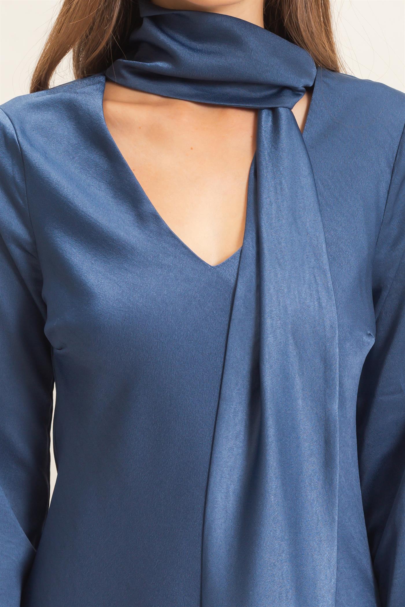 Wholesale Bias Satin Dress With Scarf Dresses HF26E928 MIDNIGHT BLUE HYFVE