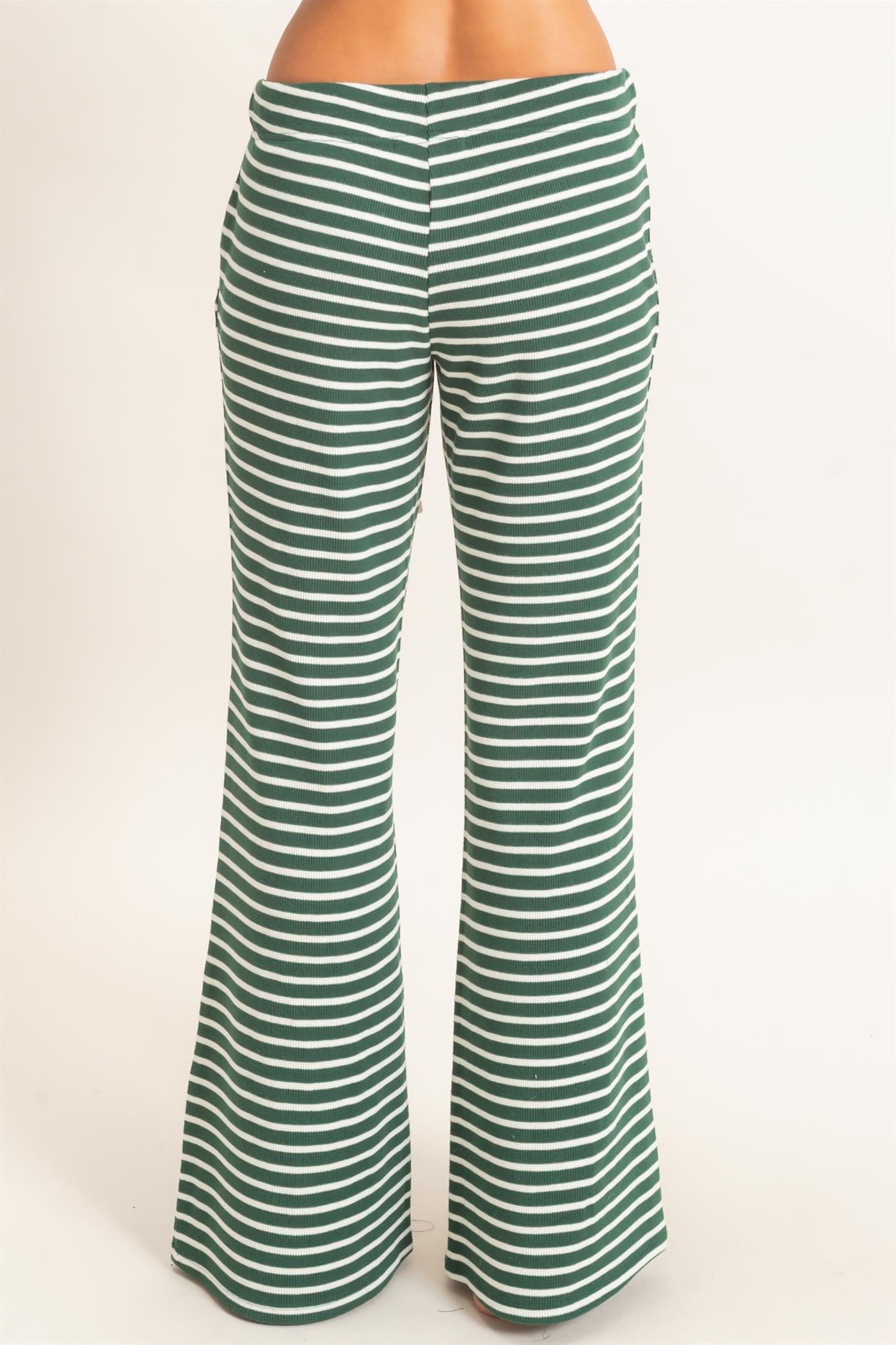 Wholesale Low Rise Striped Waffle Knit Pants Pants DZ26E553 DARK GREEN DOUBLE ZERO