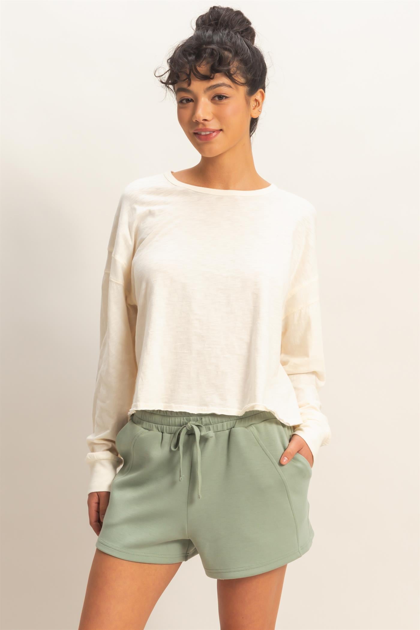 Wholesale Cross Detail Open Back Long-Sleeve Top Clothing Tops DZ26C731 WHIP CREAM DOUBLE ZERO