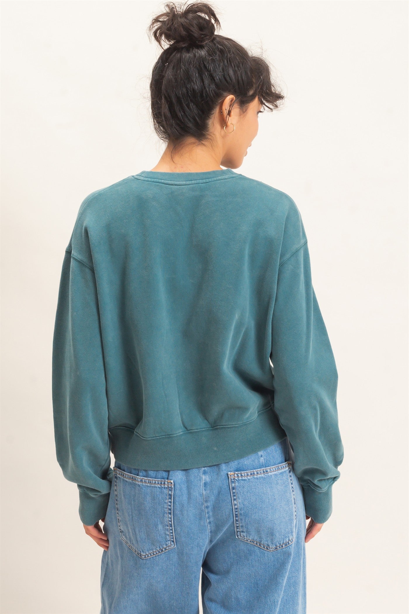 Wholesale Acid Wash Crew Neck Sweatshirt Sweatshirts DZ26E082 DARK TEAL DOUBLE ZERO