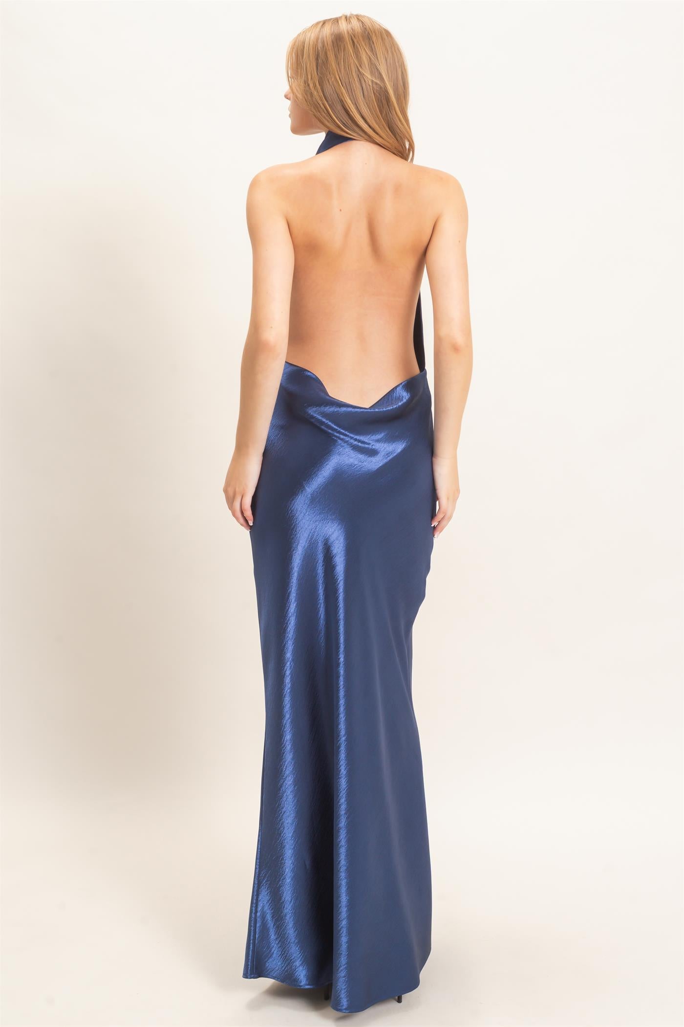 Wholesale Satin Cowl Neck Maxi Dress Dresses HF26F216-D NAVY HYFVE