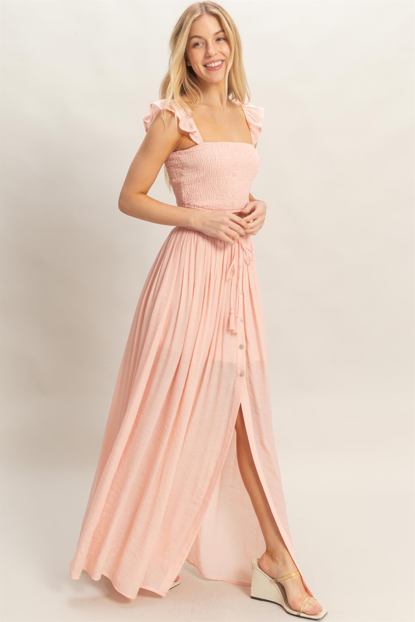 Wholesale Smocked Top & Maxi Skirt Set Clothing HF26C292-SET-D LIGHT PINK HYFVE