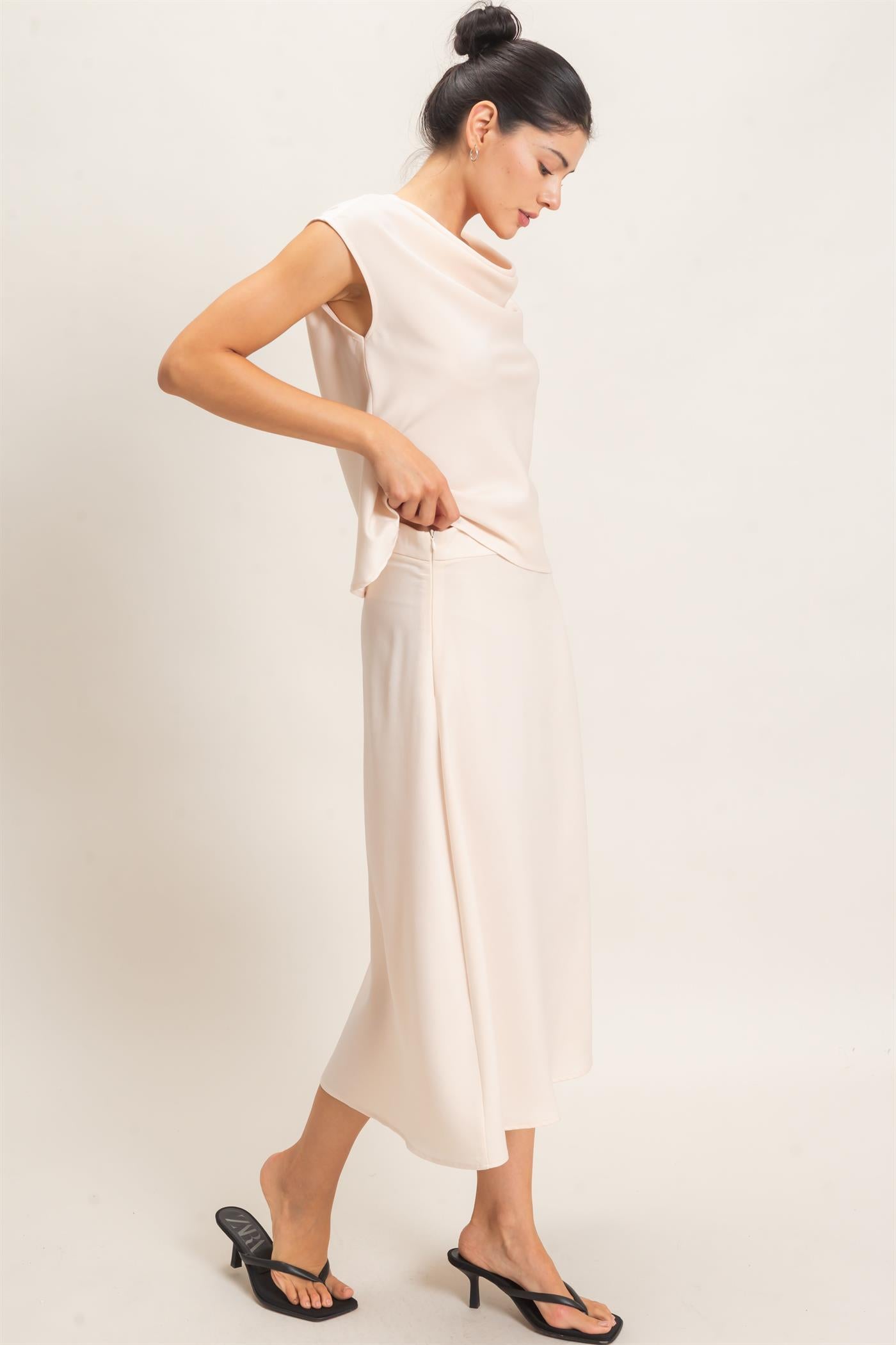 Wholesale Satin Cowl Neck Top And Skirt Set Clothing HF26C690-SET ALPACA HYFVE