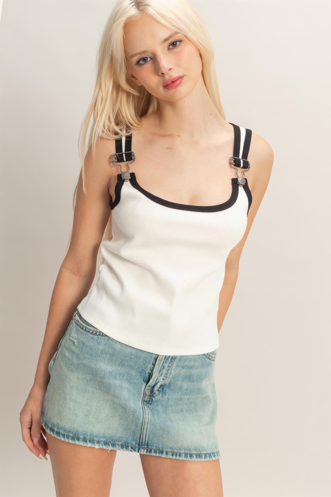 Wholesale Scoop Neck Buckle Strap Tank Top Tank Tops DZ26C345 OFF WHITE DOUBLE ZERO