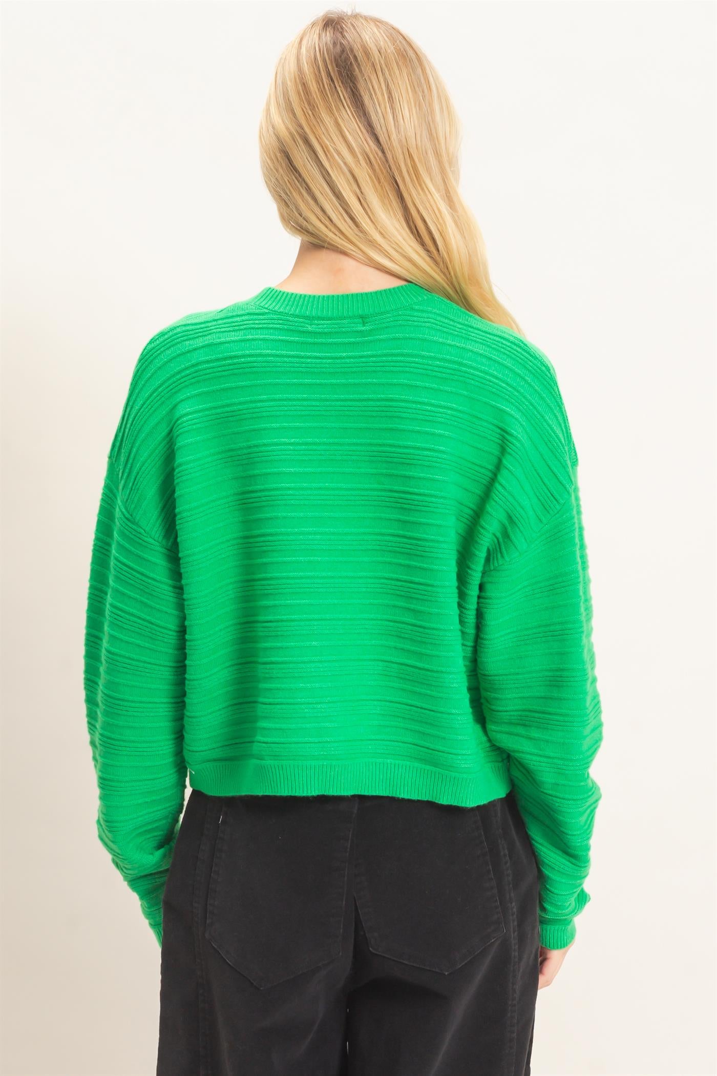 Wholesale Textured Crew Neck Sweater Sweaters HF26F196 GREEN HYFVE