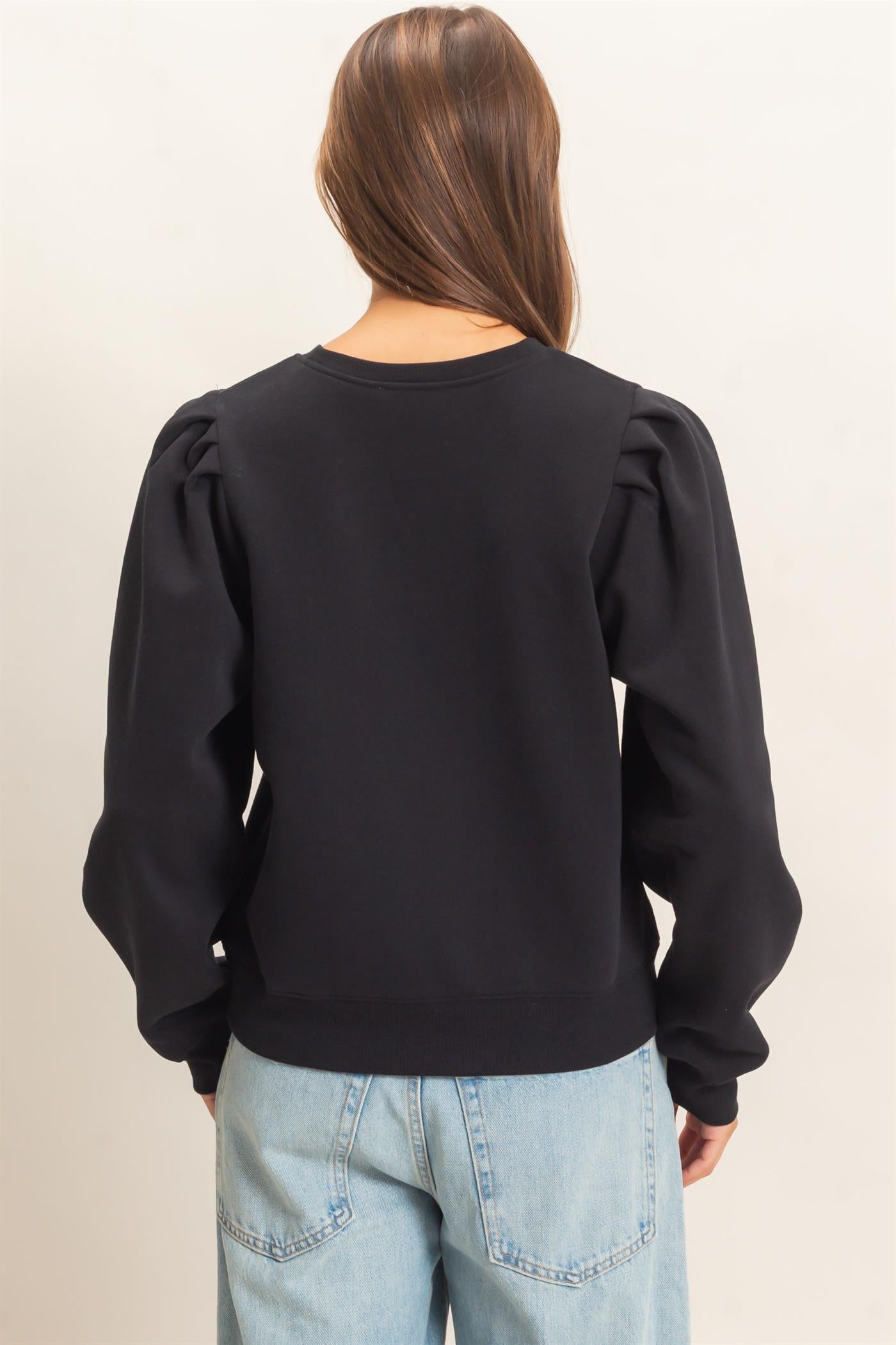 Wholesale Puff Sleeve Crew Neck Sweatshirt Sweatshirts DZ26E110 BLACK DOUBLE ZERO