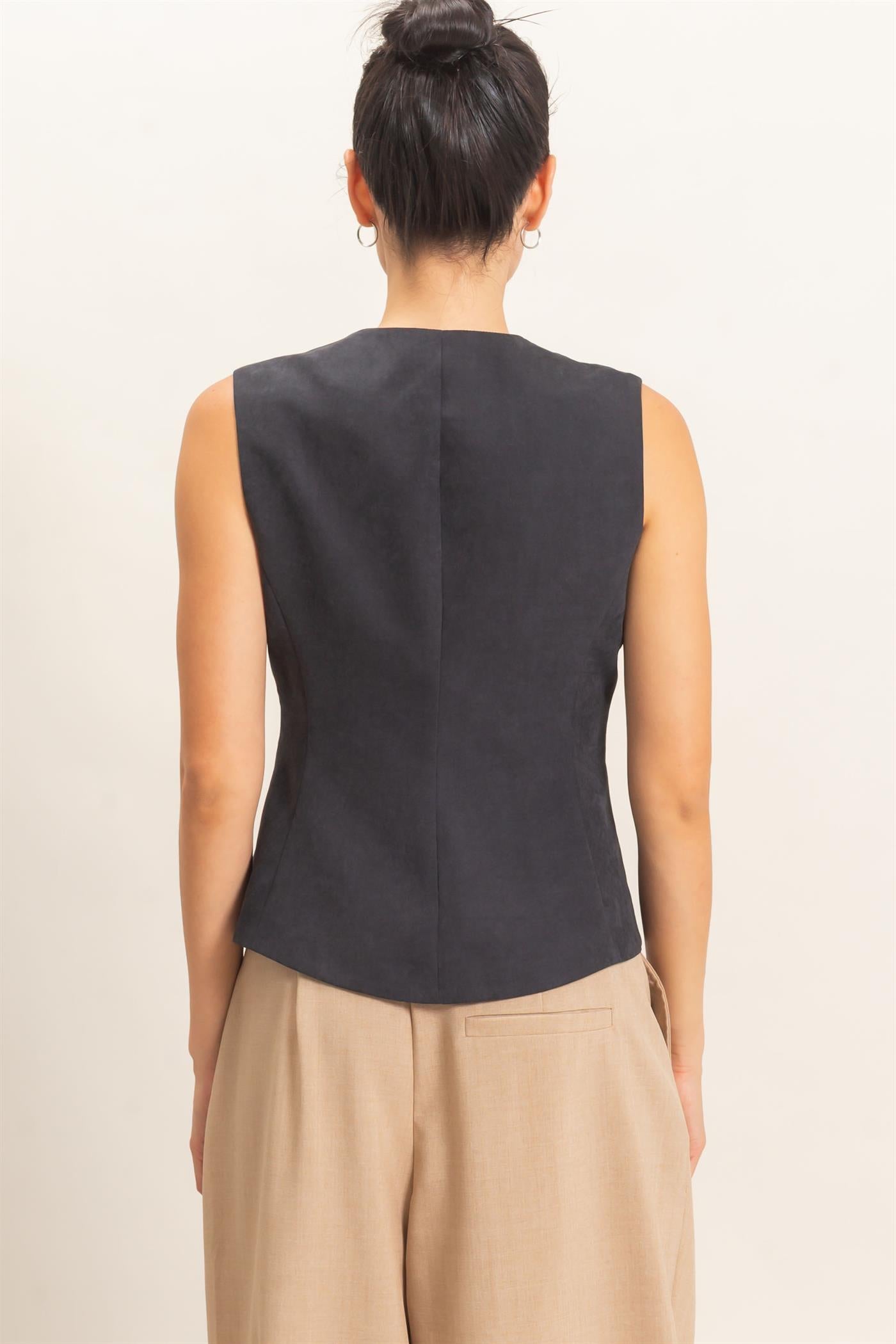 Wholesale Buttoned Sleeveless Utility Vest Vests HF26E929 BLACK HYFVE