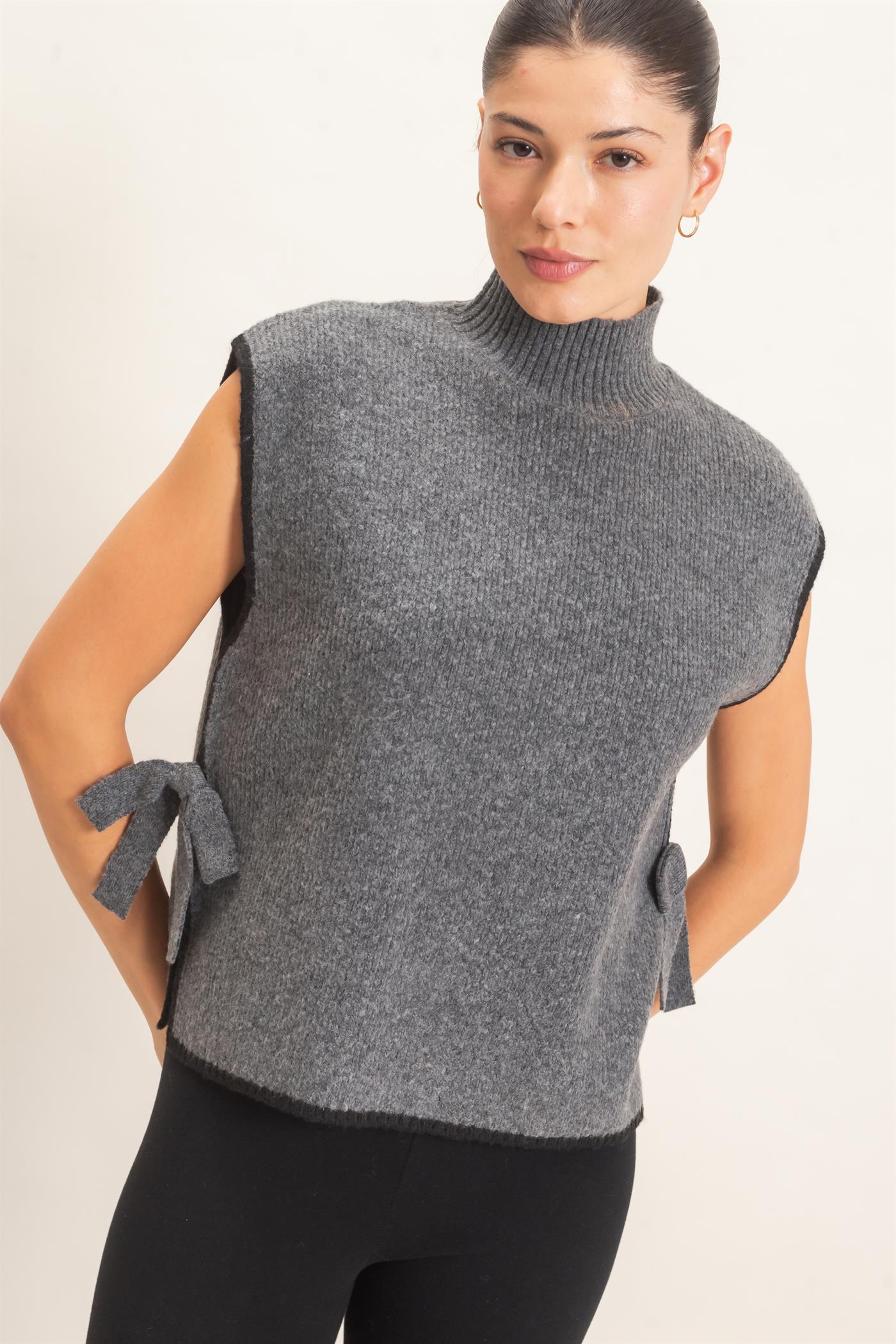 Wholesale High Neck Sweater Vest Sweaters HF26F137 H.GRAY HYFVE