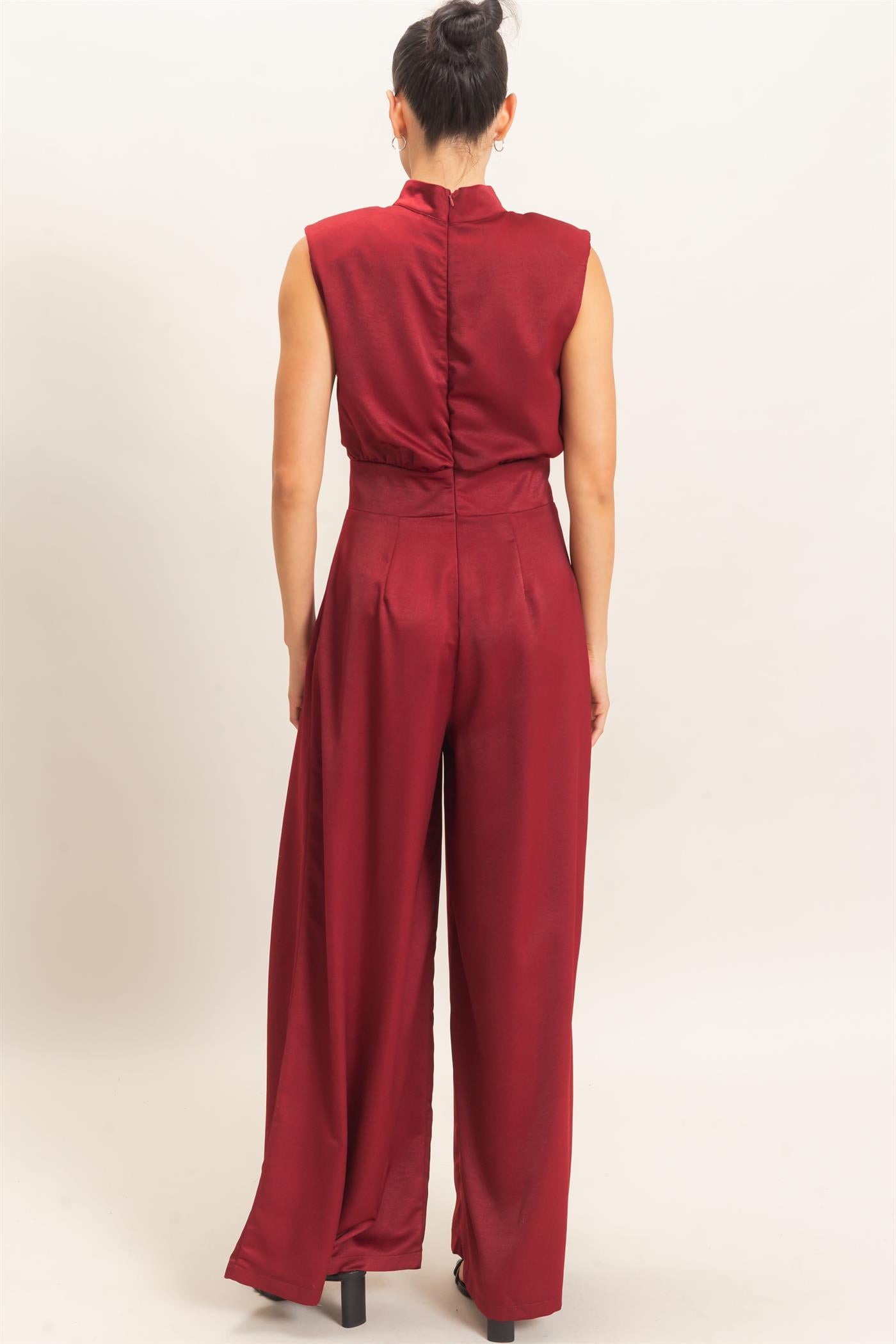 Wholesale Sleeveless Mock Neck Jumpsuit Clothing HF26F209-D WINE HYFVE