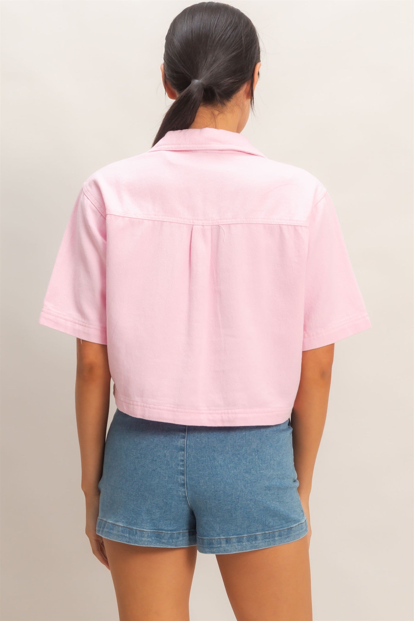 Wholesale Collared V-Neck Top Clothing Tops HF26E444 LIGHT PINK HYFVE