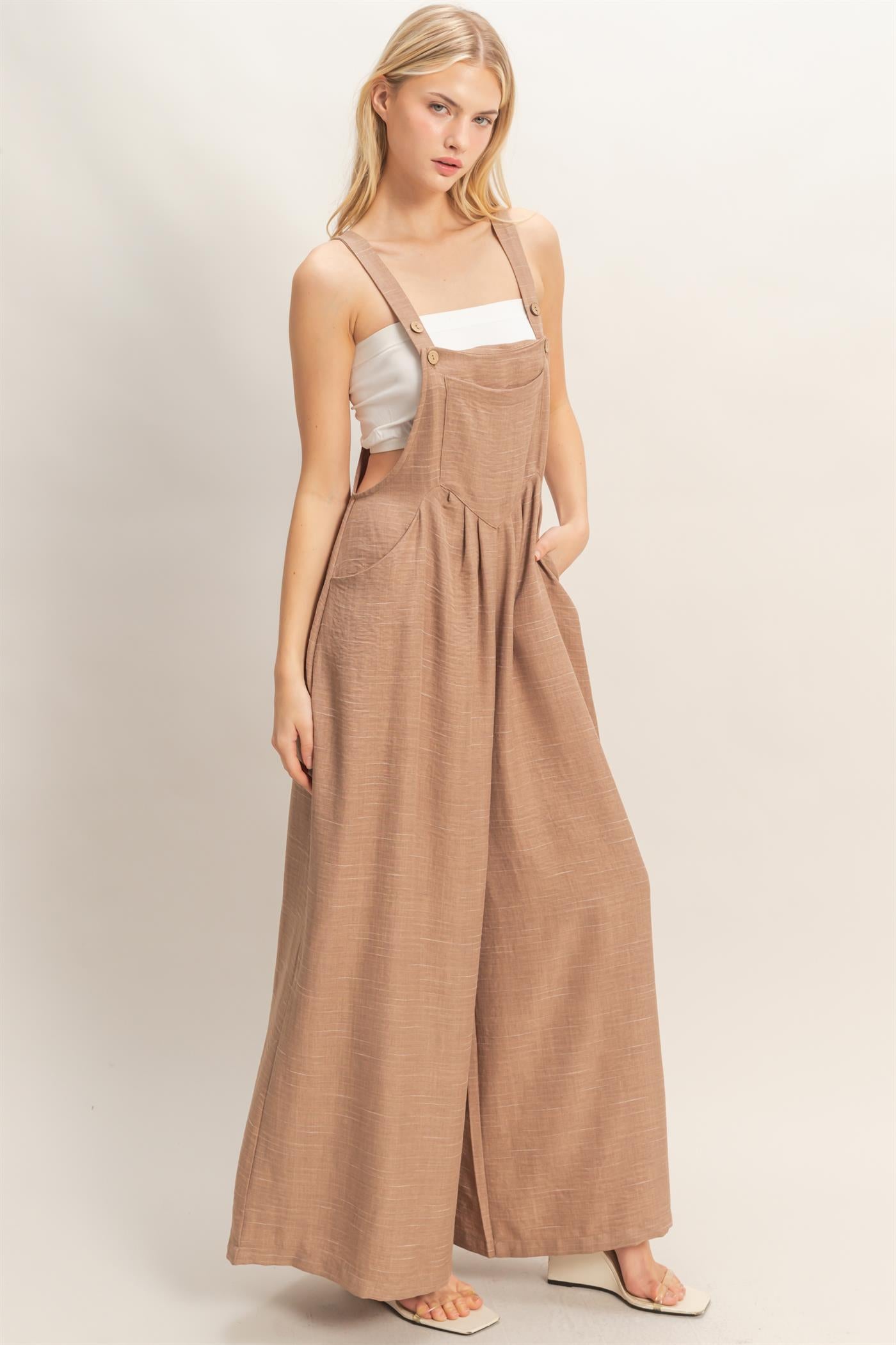 Wholesale Wide Leg Overall Jumpsuit Clothing HF26C322 L.BROWN HYFVE
