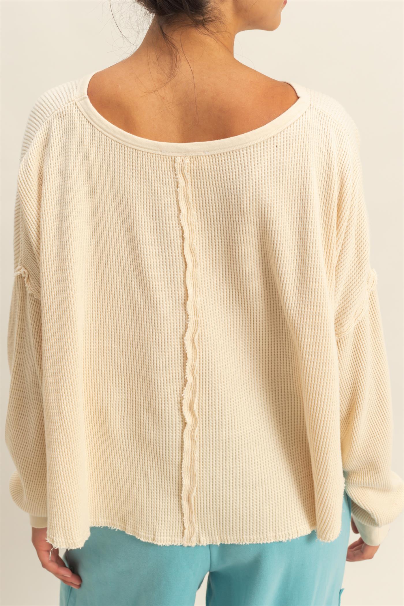 Wholesale Mineral Wash Waffle Oversized Top Clothing Tops DZ26E248 ALPACA DOUBLE ZERO