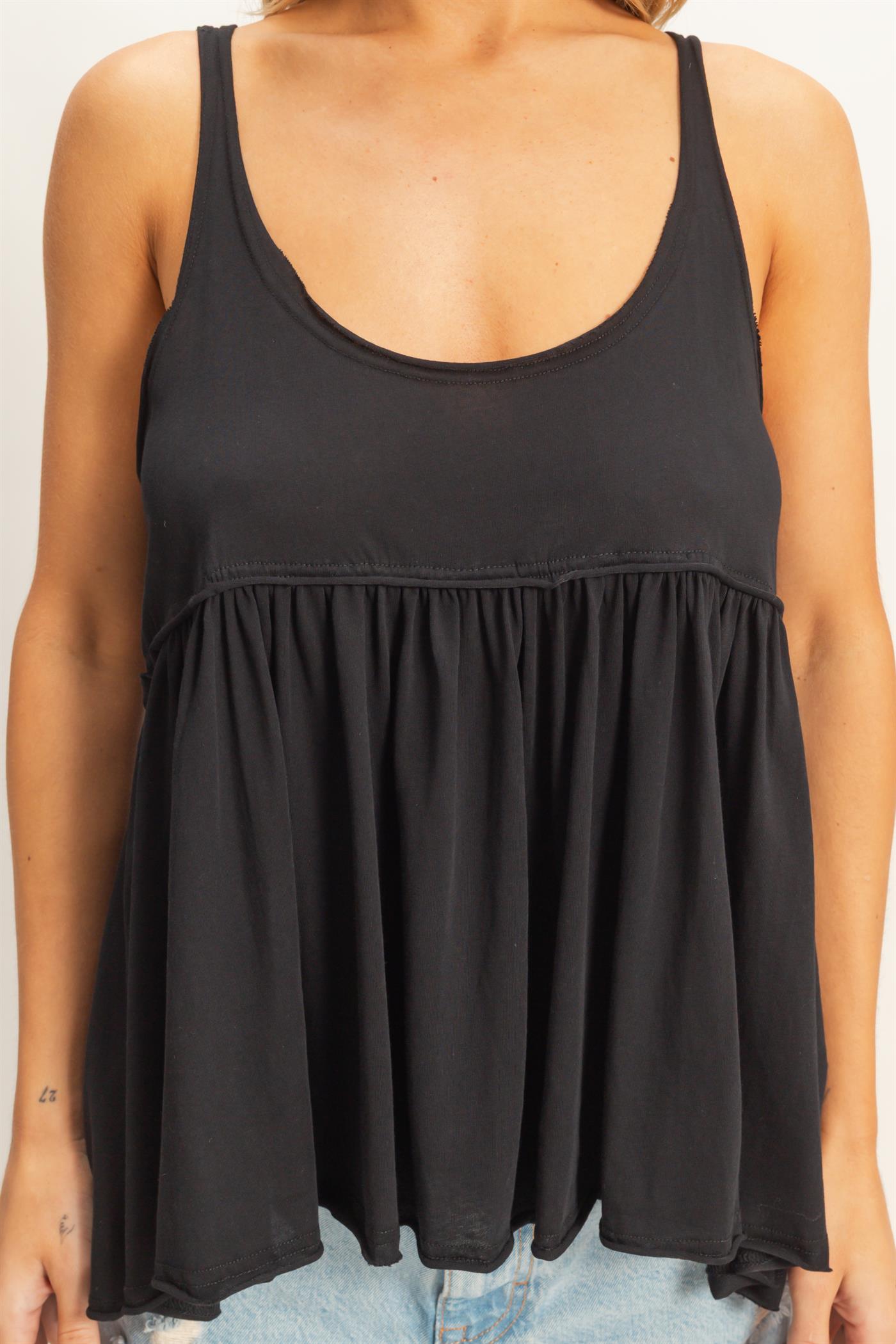 Wholesale Scoop Neck Babydoll Top Tank Tops HF26A376 BLACK HYFVE