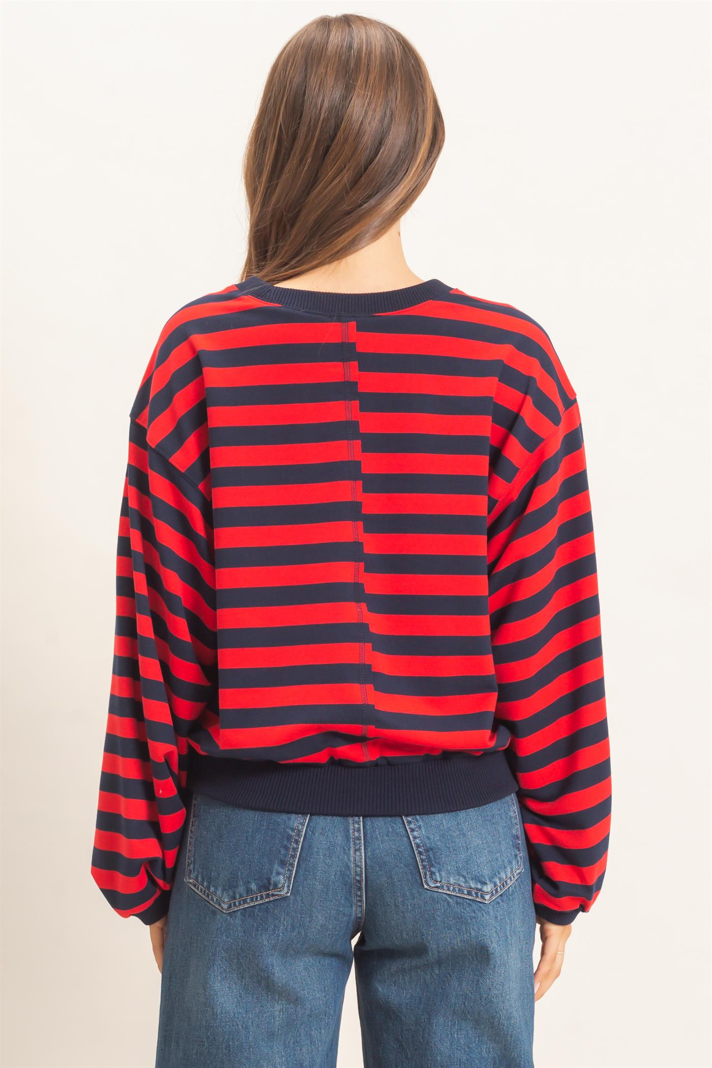 Wholesale Striped Crew Neck Sweatshirt Sweatshirts HF26E010 RED HYFVE