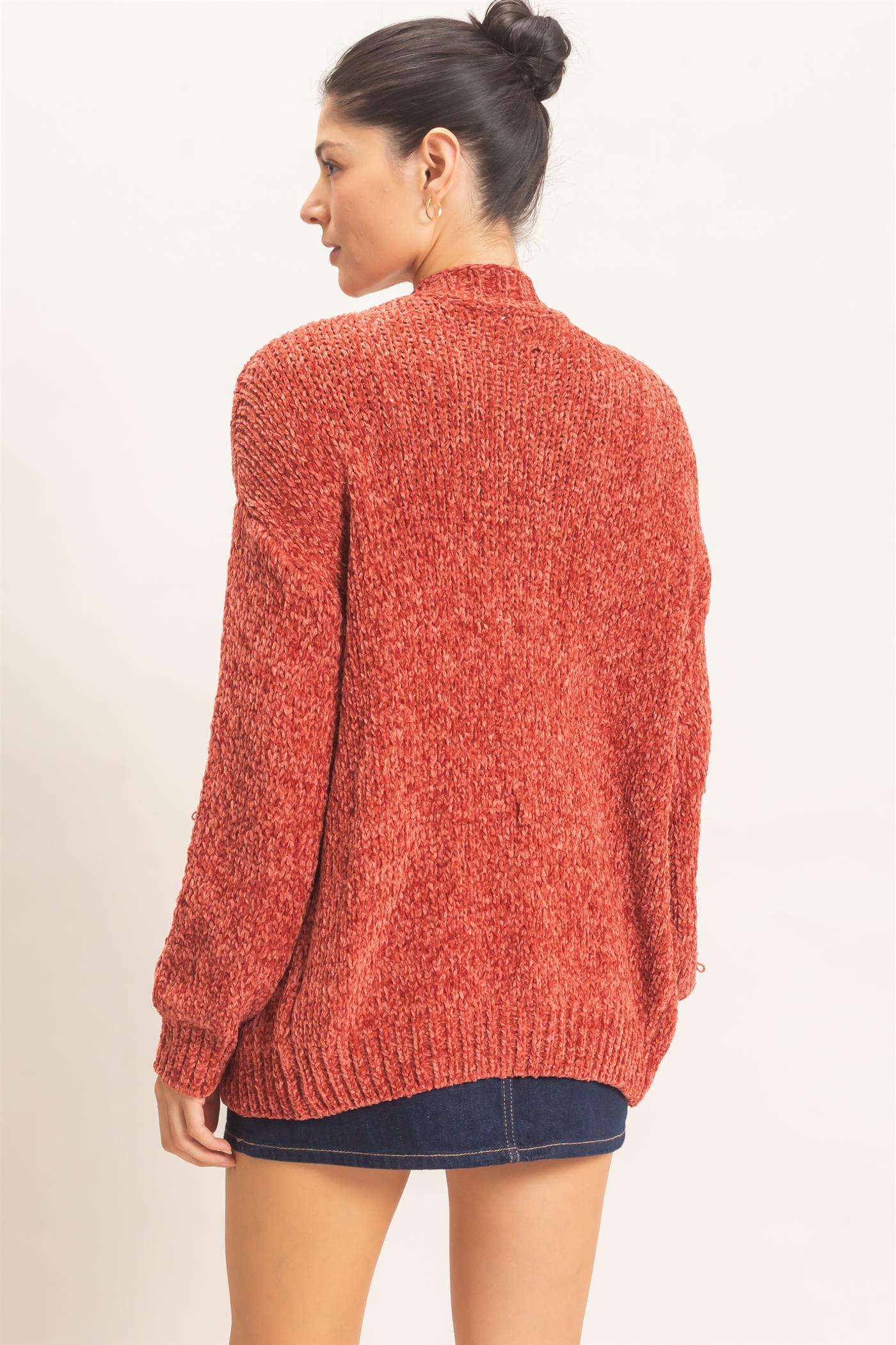 Wholesale Patch Pocket Chenille Cardigan Cardigans HF26E839 RUST HYFVE