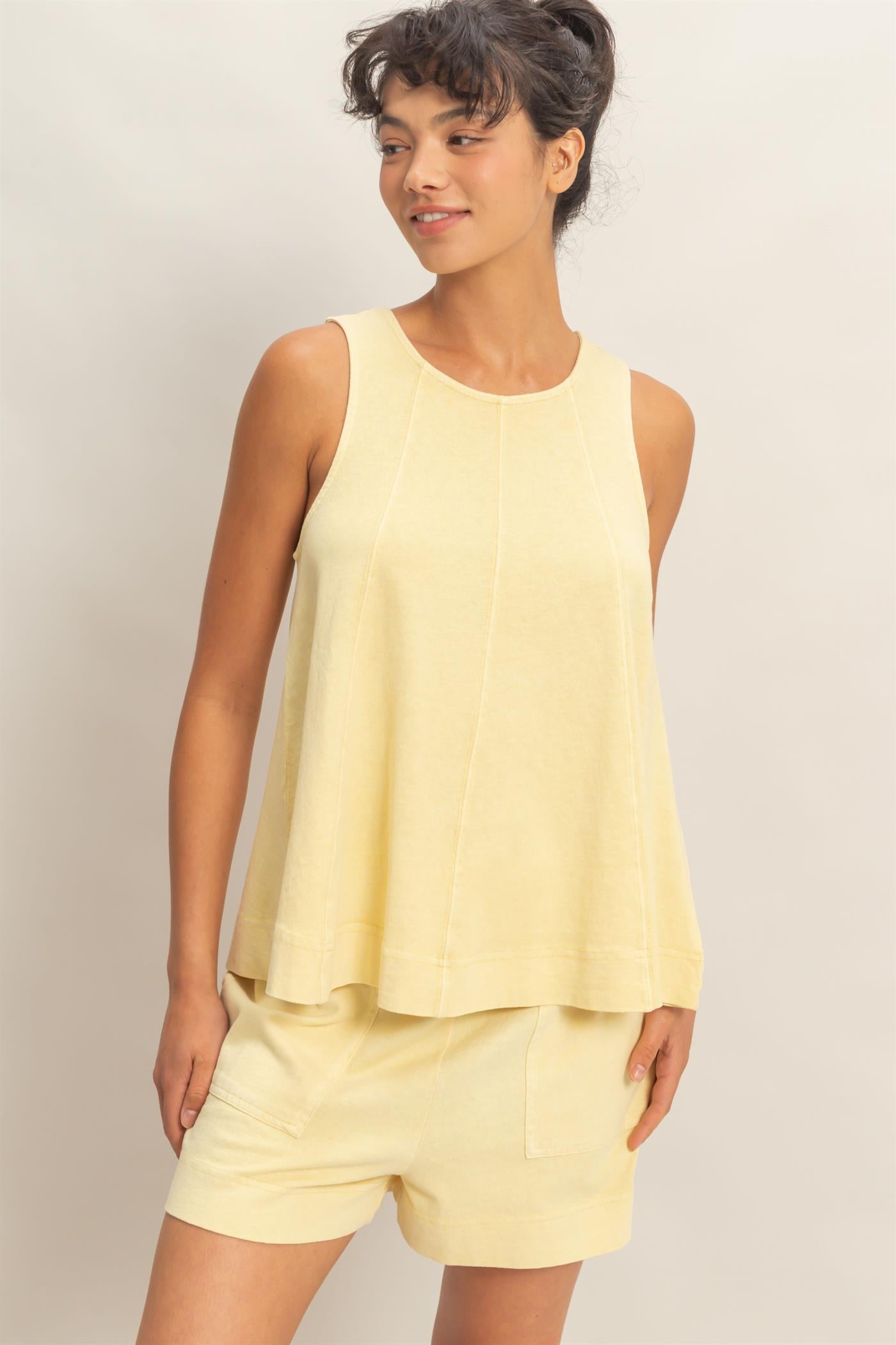 Wholesale Sleeveless Round Neck Top & Shorts Set Clothing DZ26C730-SET PALE YELLOW DOUBLE ZERO
