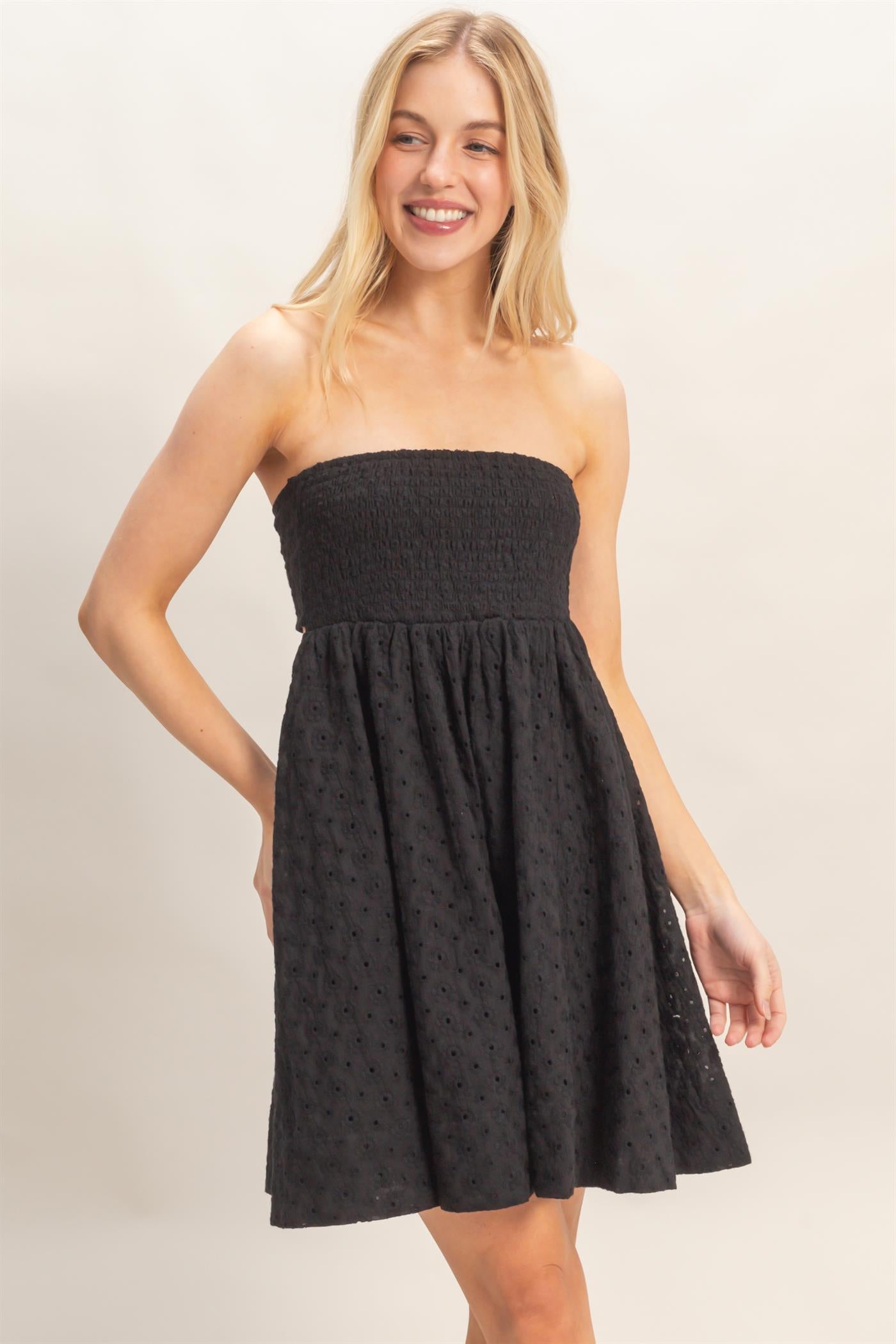 Wholesale Smocked Tube Top Dress Dresses HF26A246 BLACK HYFVE