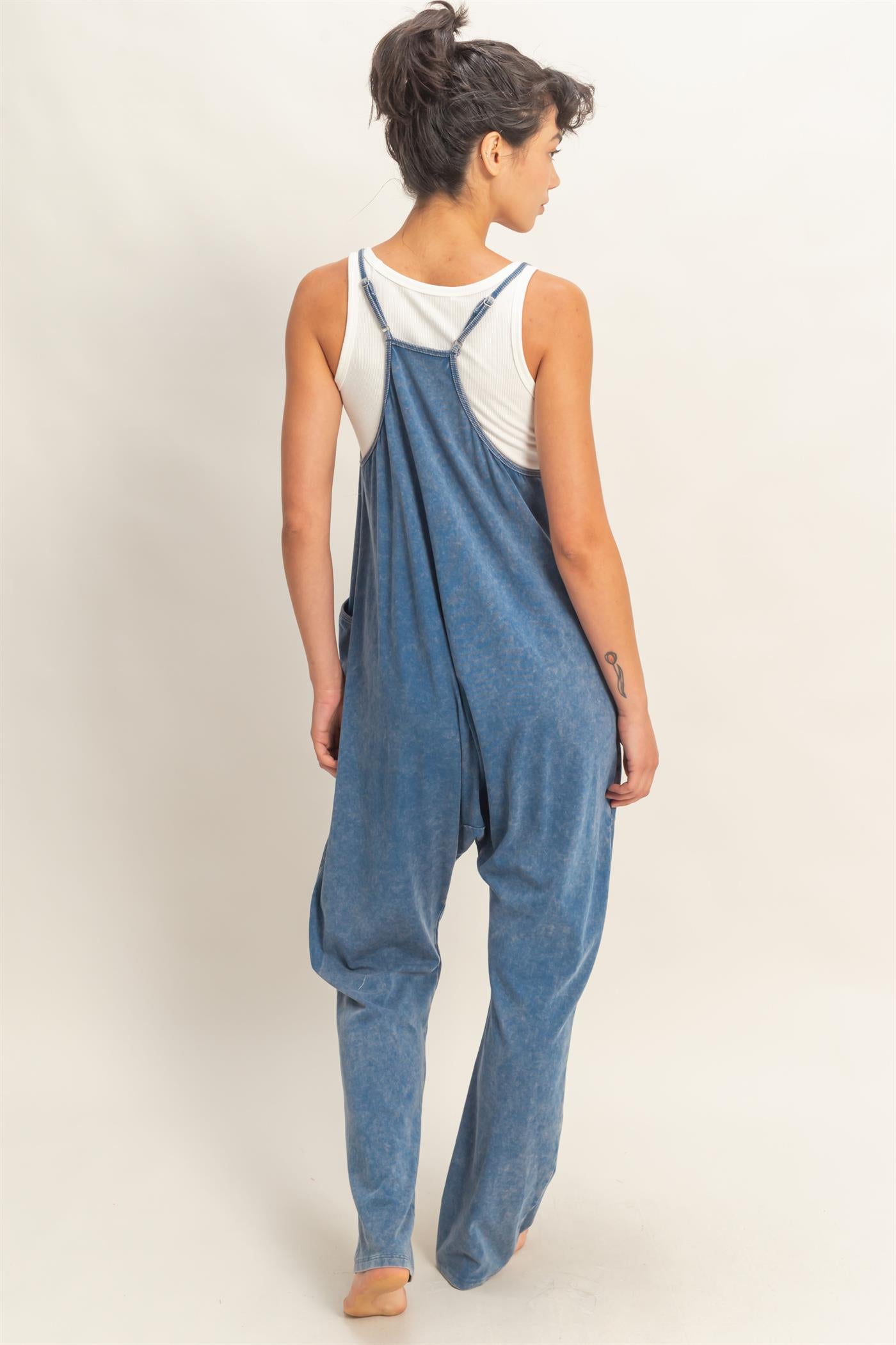 Wholesale Mineral Wash Spaghetti Strap Jumpsuit Clothing DZ26C375 NAVY DOUBLE ZERO